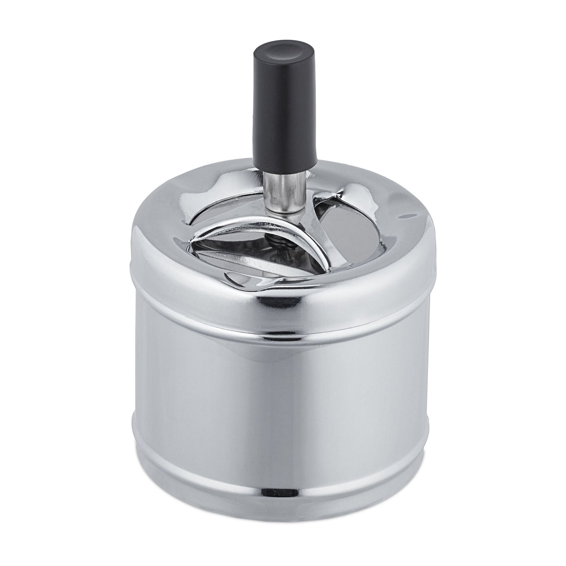 Aschenbecher mit Drehdeckel Schwarz-Silber von Relaxdays