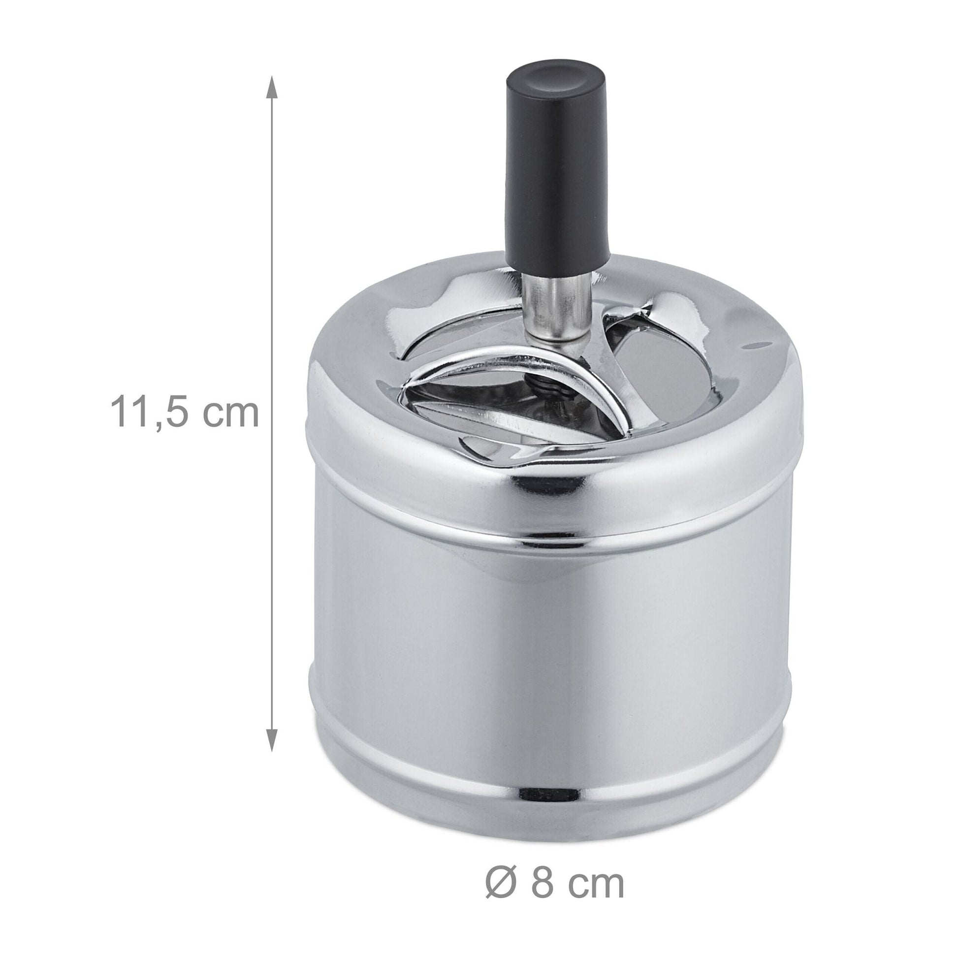 Aschenbecher mit Drehdeckel Schwarz-Silber von Relaxdays