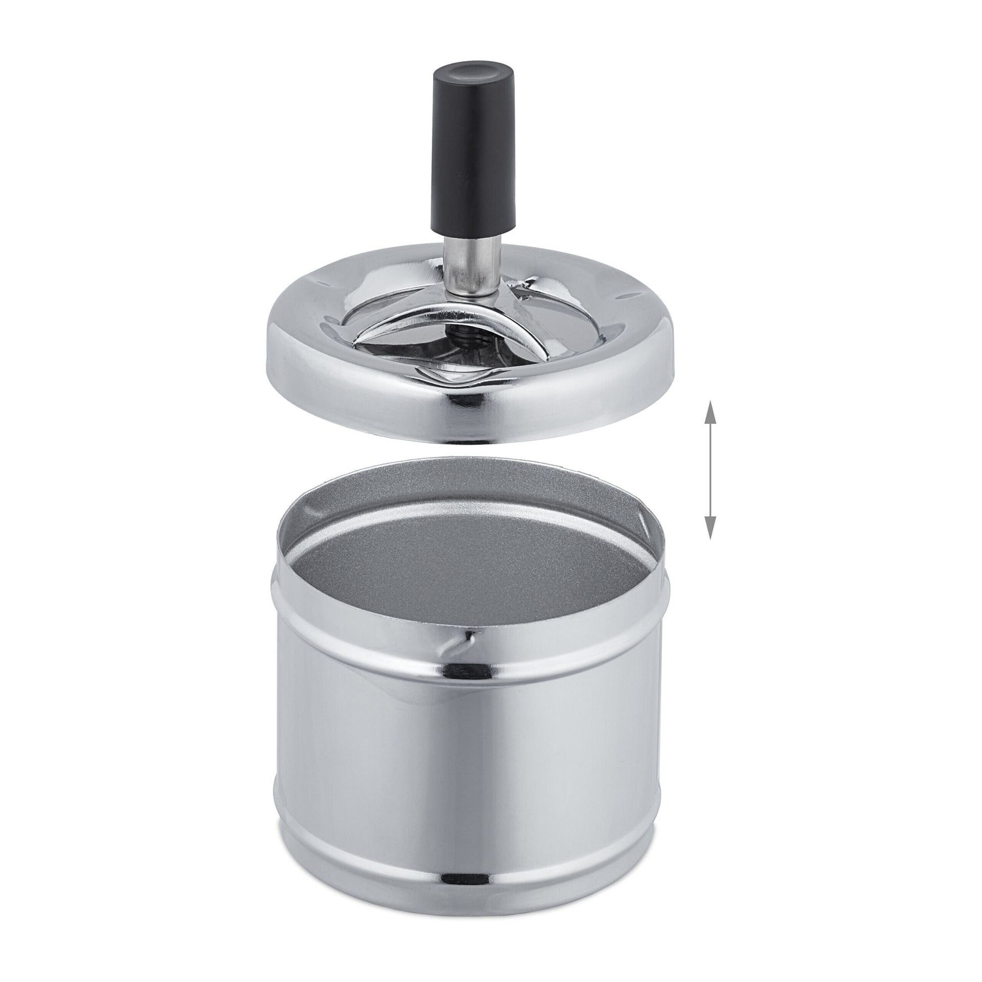 Aschenbecher mit Drehdeckel Schwarz-Silber von Relaxdays