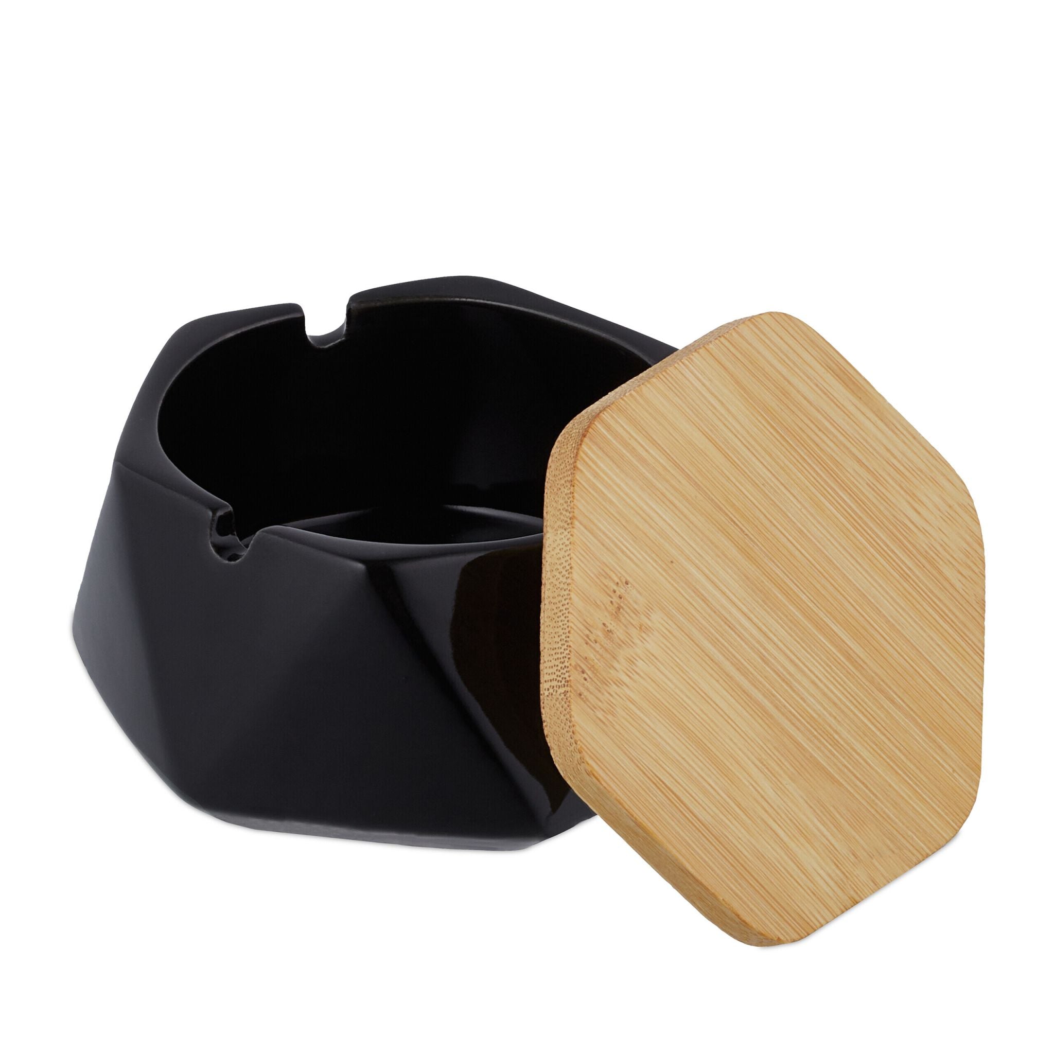 Aschenbecher mit Deckel Hellbraun-Schwarz von Relaxdays
