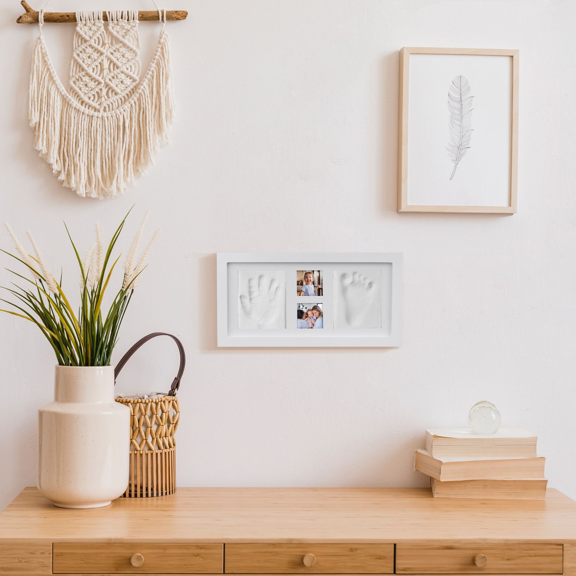 Baby Gipsabdruck Set mit Bilderrahmen Weiss von Relaxdays