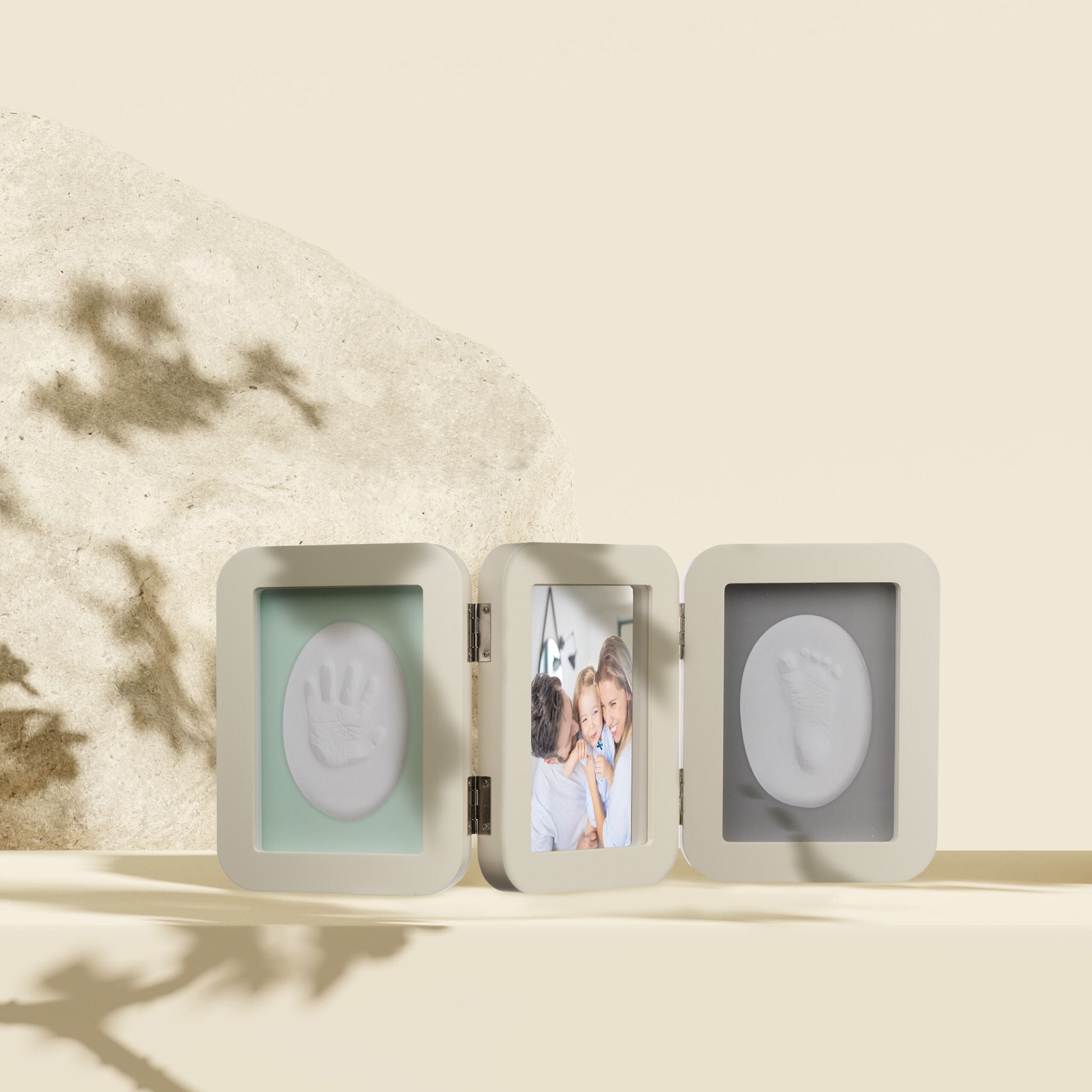 Baby Gipsabdruck Set mit Bilderrahmen Creme von Relaxdays