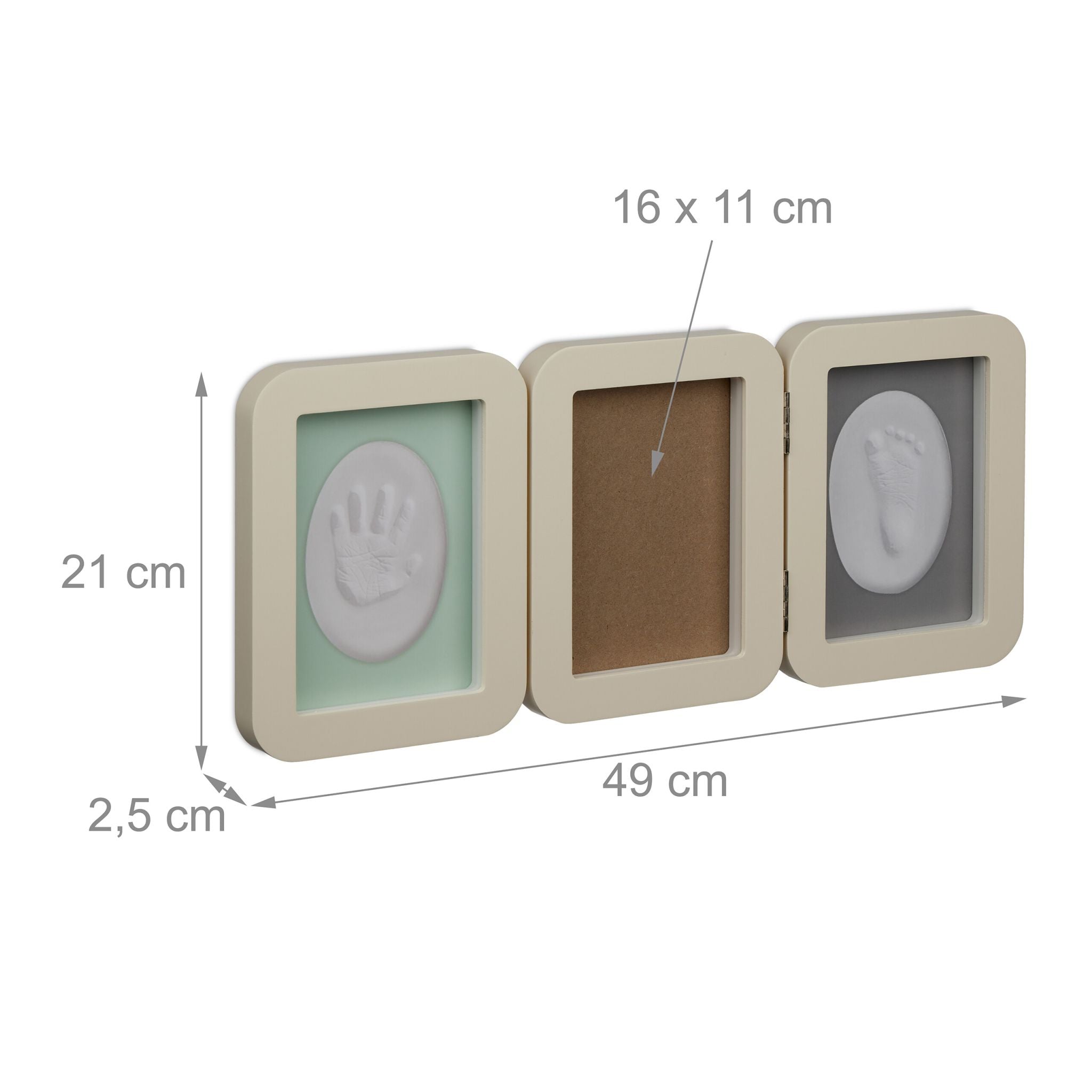 Baby Gipsabdruck Set mit Bilderrahmen Creme von Relaxdays