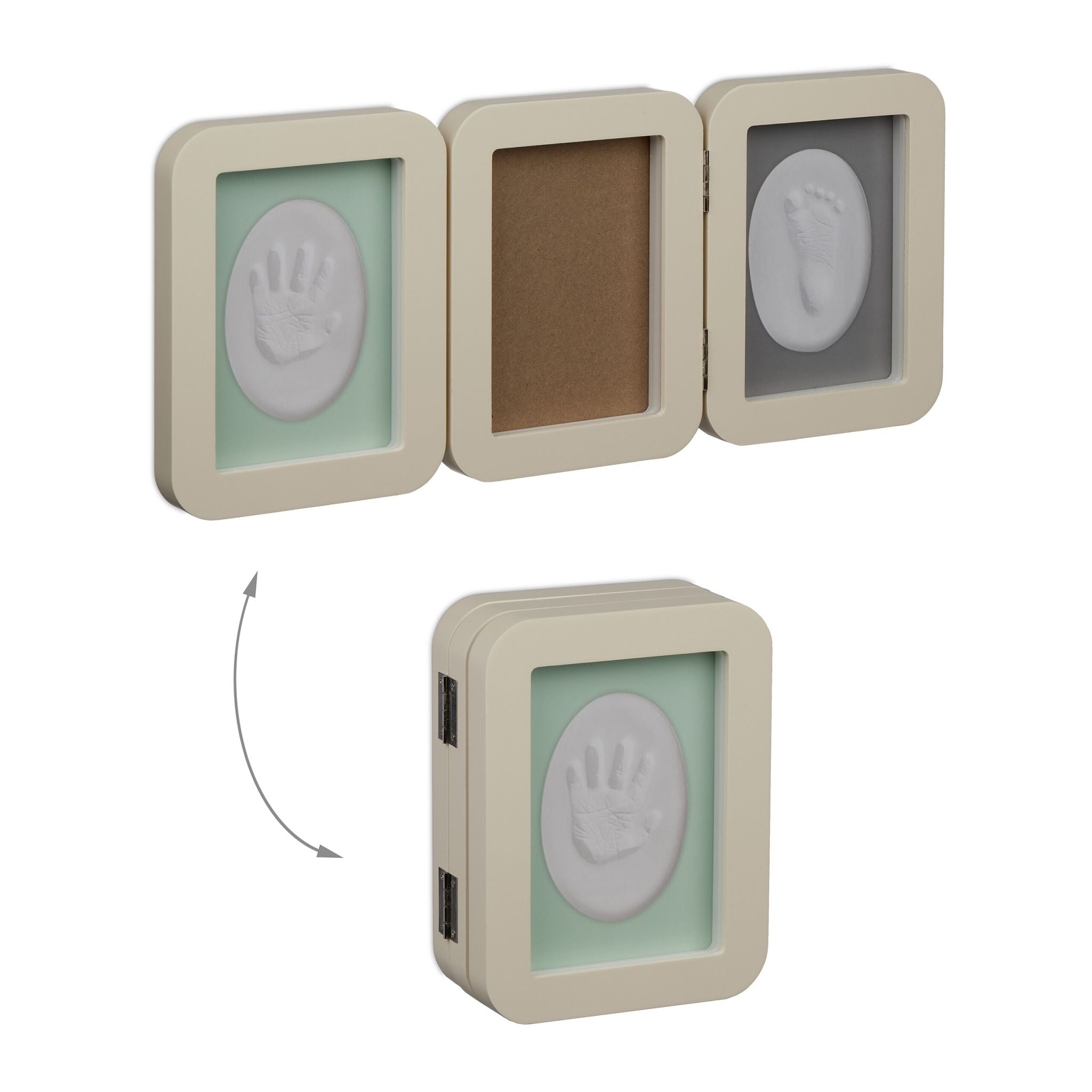 Baby Gipsabdruck Set mit Bilderrahmen Creme von Relaxdays