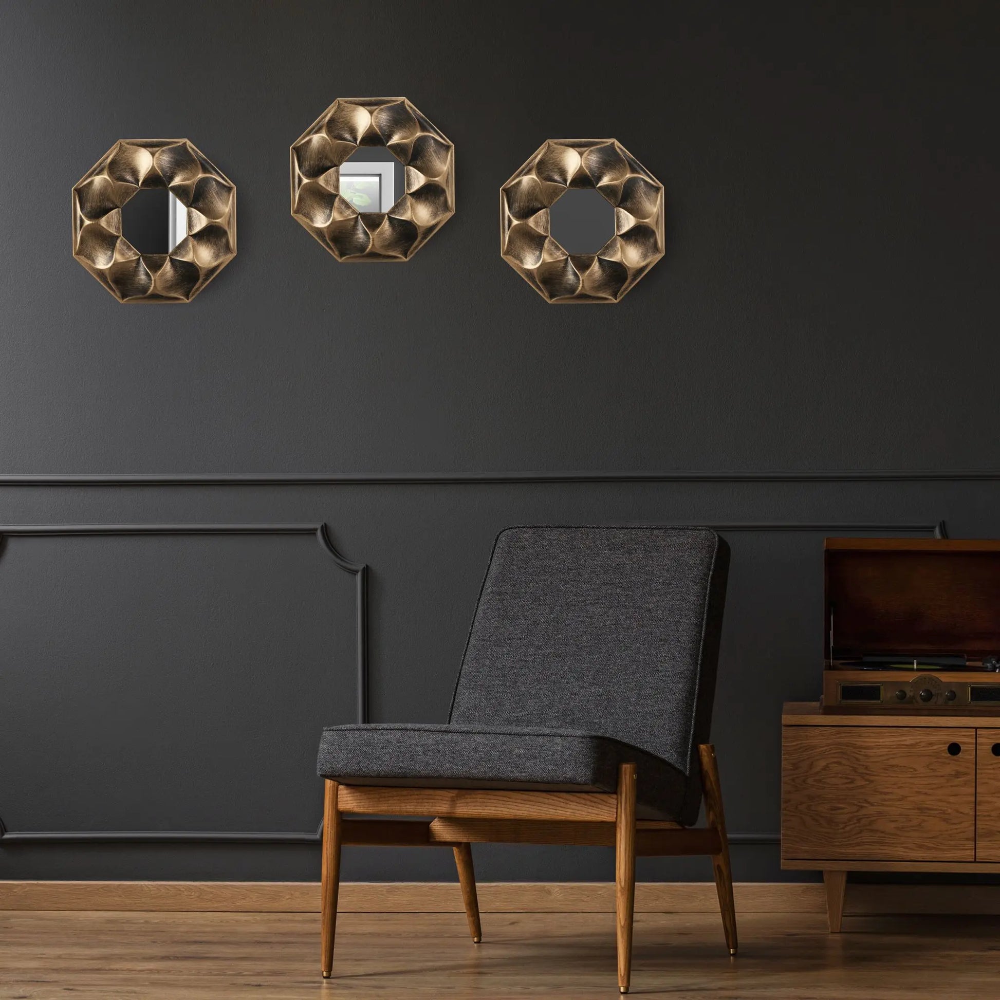 Spiegel 3er-Set Blume Gold-Schwarz von Relaxdays