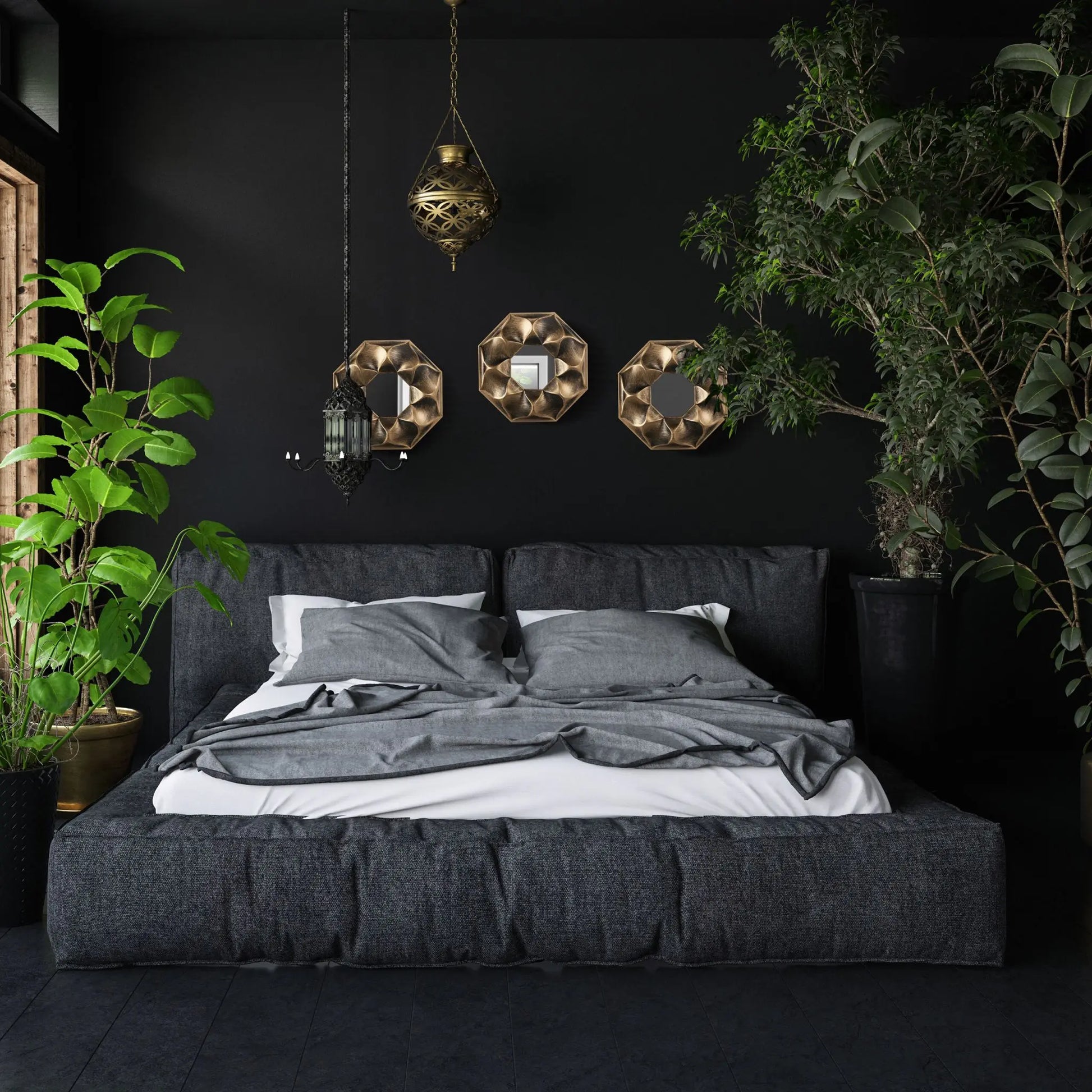 Spiegel 3er-Set Blume Gold-Schwarz von Relaxdays