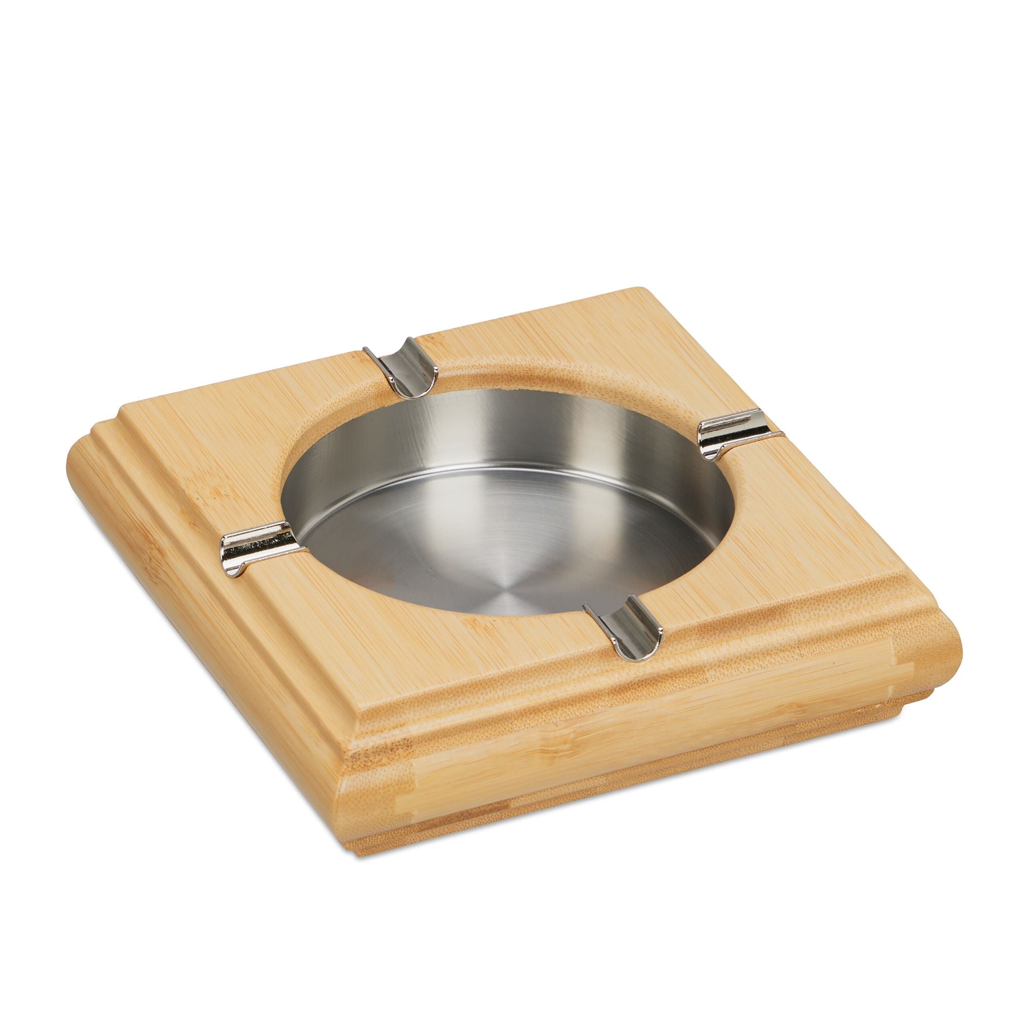 Aschenbecher Bambus Hellbraun-Silber von Relaxdays