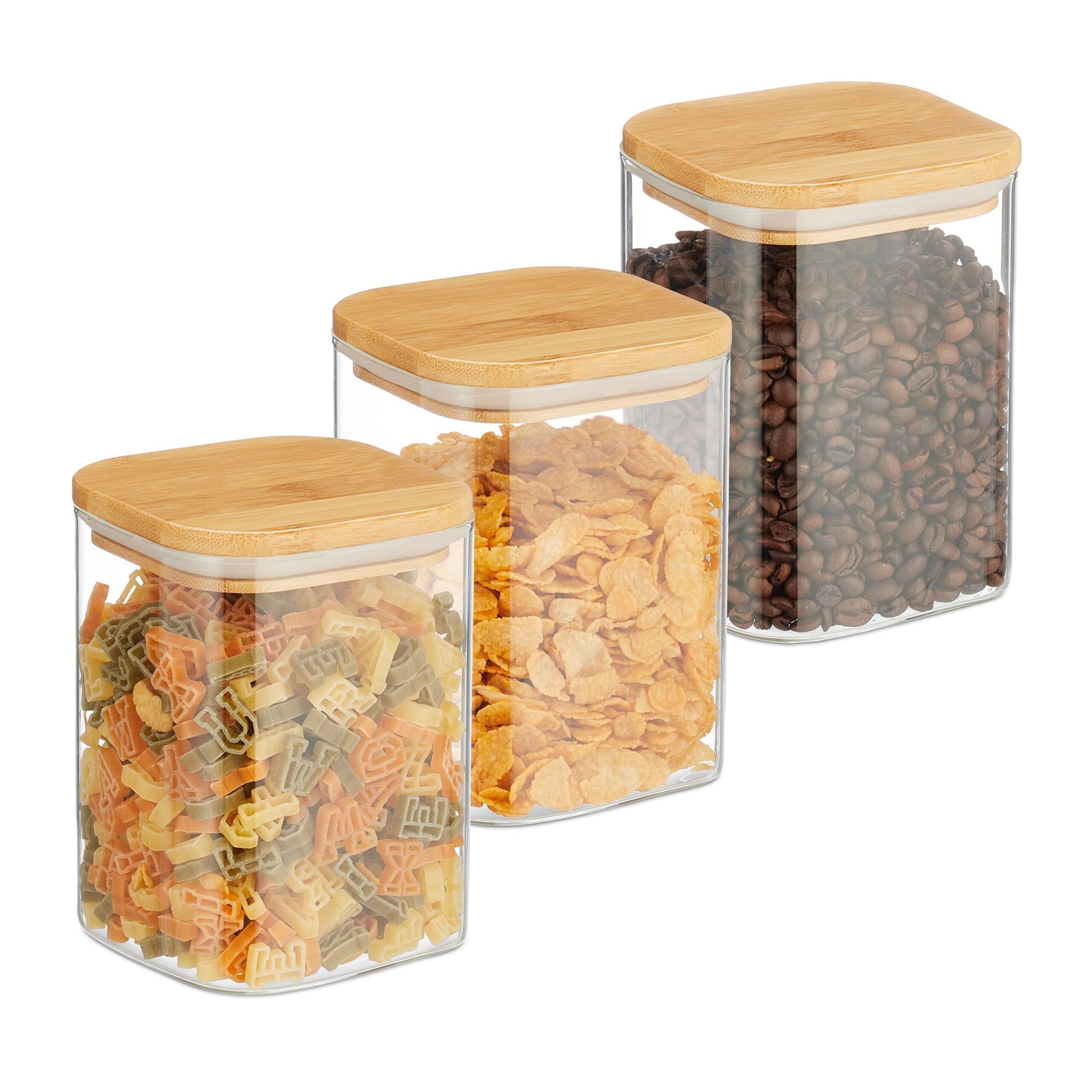 Vorratsgläser mit Deckel 900ml 3er-Set Hellbraun-Transparent von Relaxdays