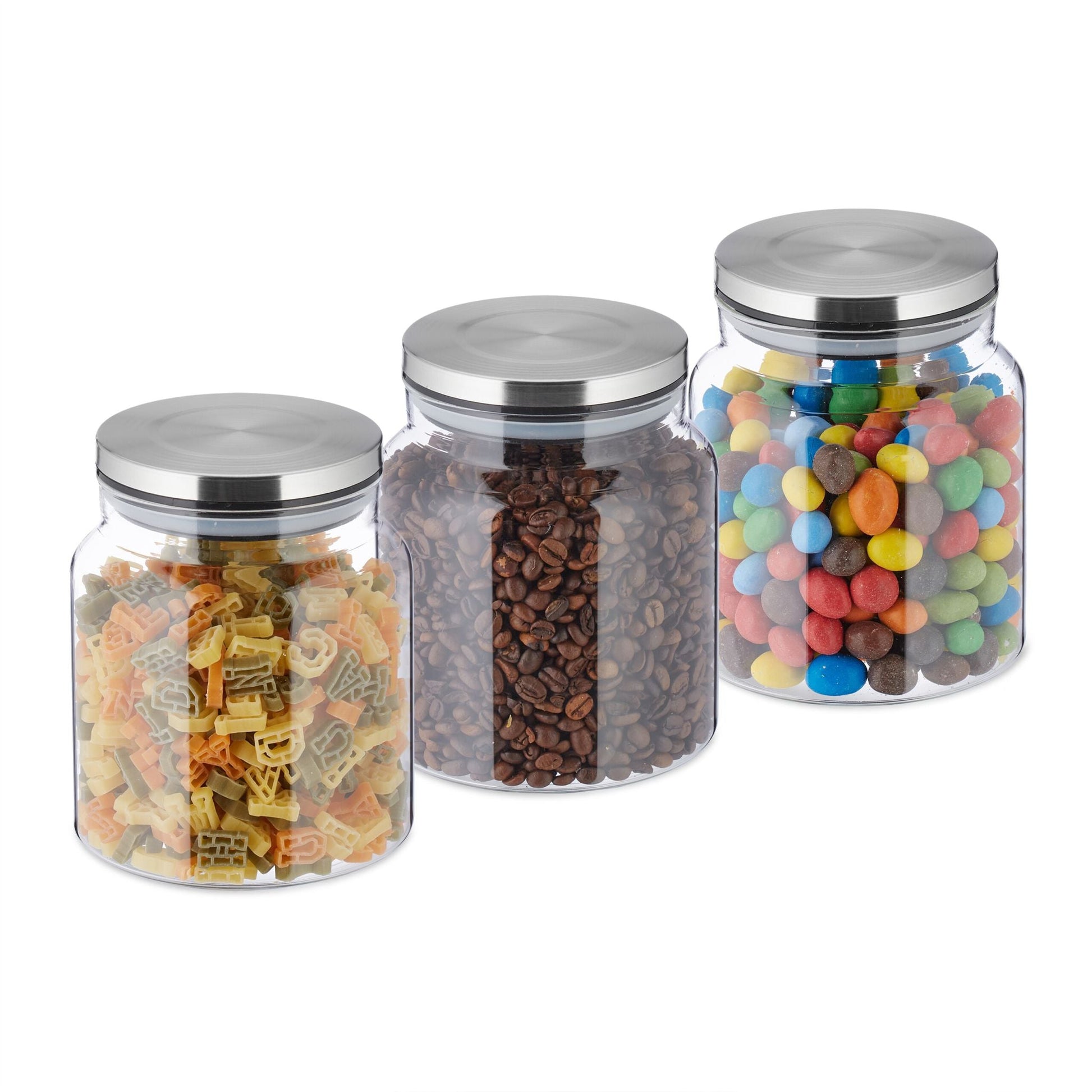 Vorratsgläser mit Deckel 1100ml 3er-Set Silber-Transparent von Relaxdays