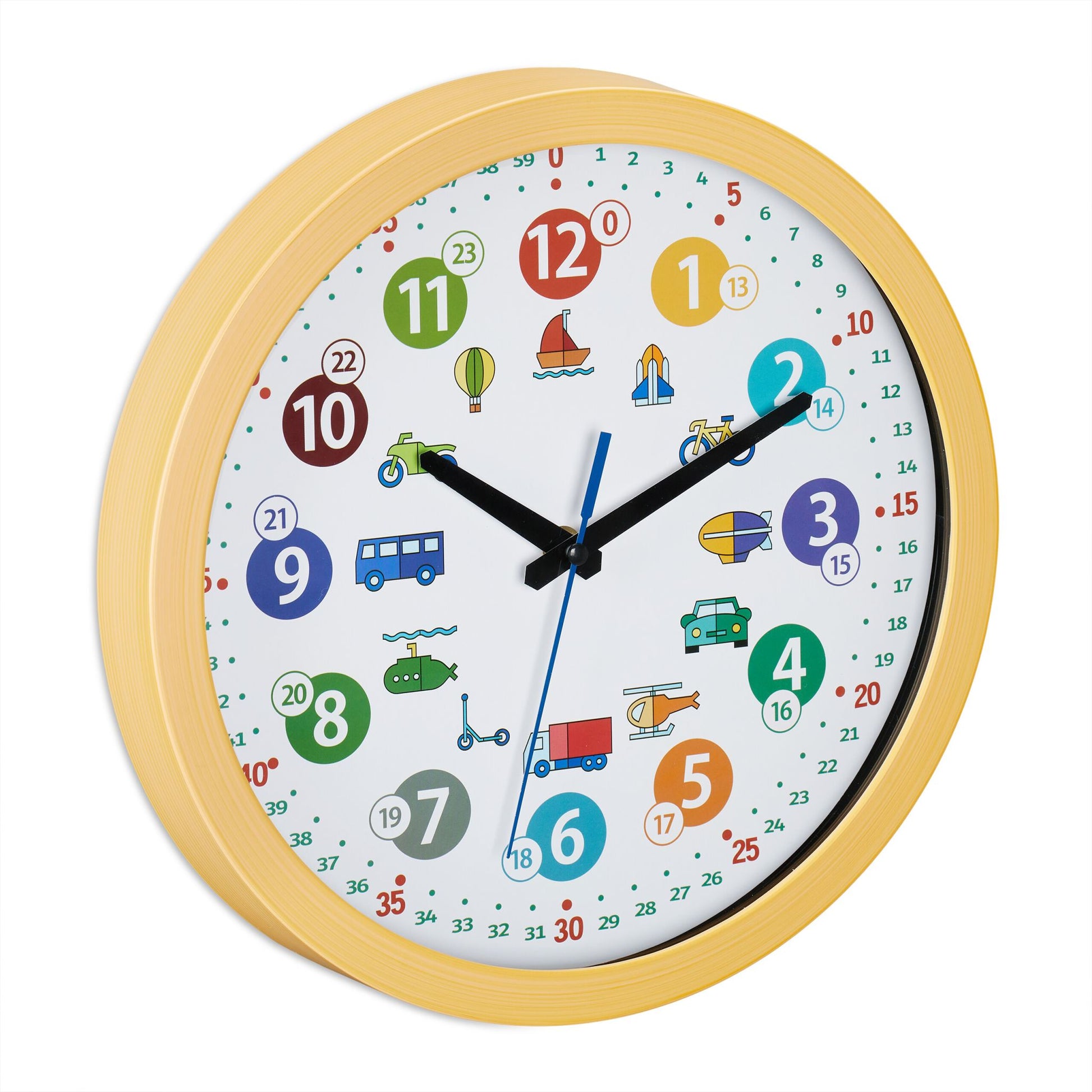 Wanduhr für Kinder Fahrzeuge Weiss-Hellbraun-Schwarz von Relaxdays