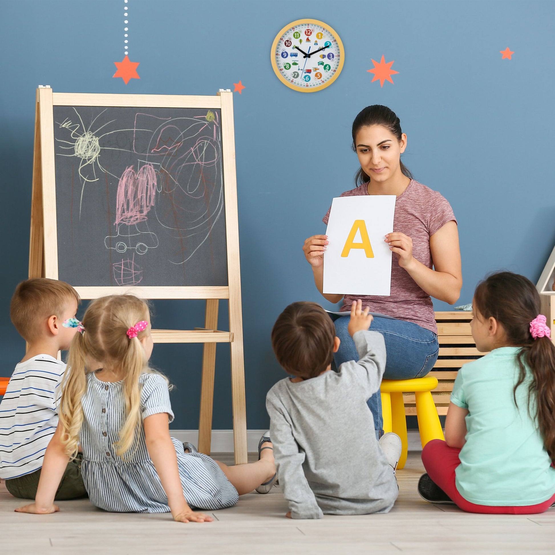 Wanduhr für Kinder Fahrzeuge Weiss-Hellbraun-Schwarz von Relaxdays
