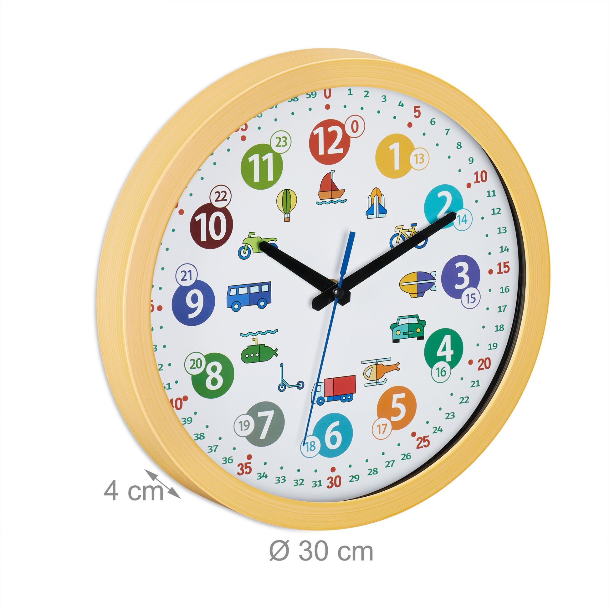 Wanduhr für Kinder Fahrzeuge Weiss-Hellbraun-Schwarz von Relaxdays