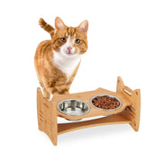 Höhenverstellbare Futterstation Katze Hellbraun-Silber von Relaxdays