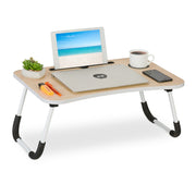 Laptoptisch mit Tablet- & Getränkehalter Weiss-Hellbraun-Schwarz von Relaxdays