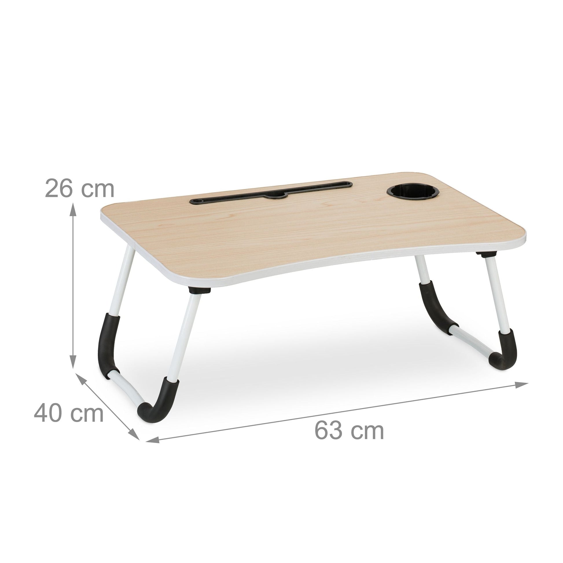 Laptoptisch mit Tablet- & Getränkehalter Weiss-Hellbraun-Schwarz von Relaxdays