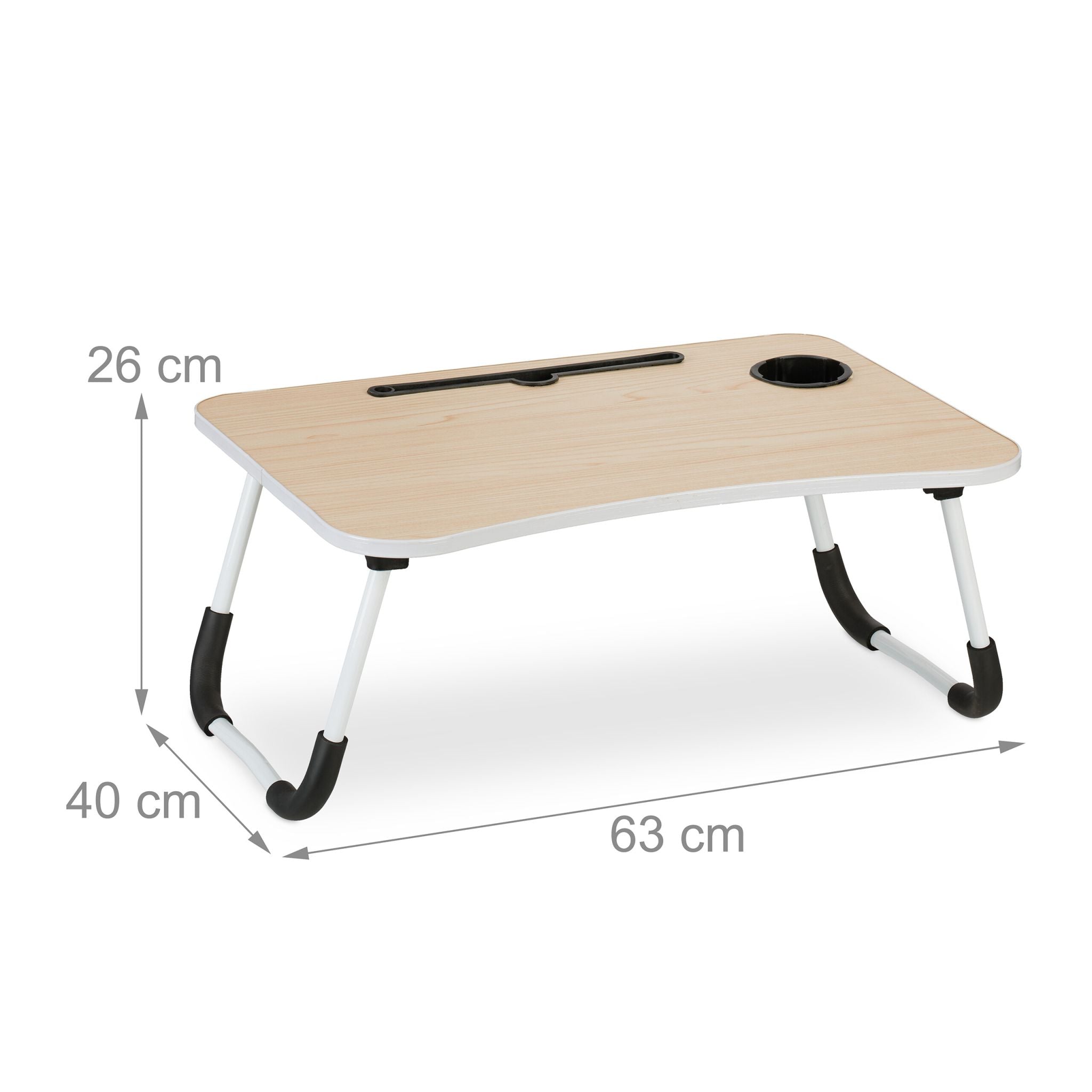 Laptoptisch mit Tablet- & Getränkehalter Weiss-Hellbraun-Schwarz von Relaxdays