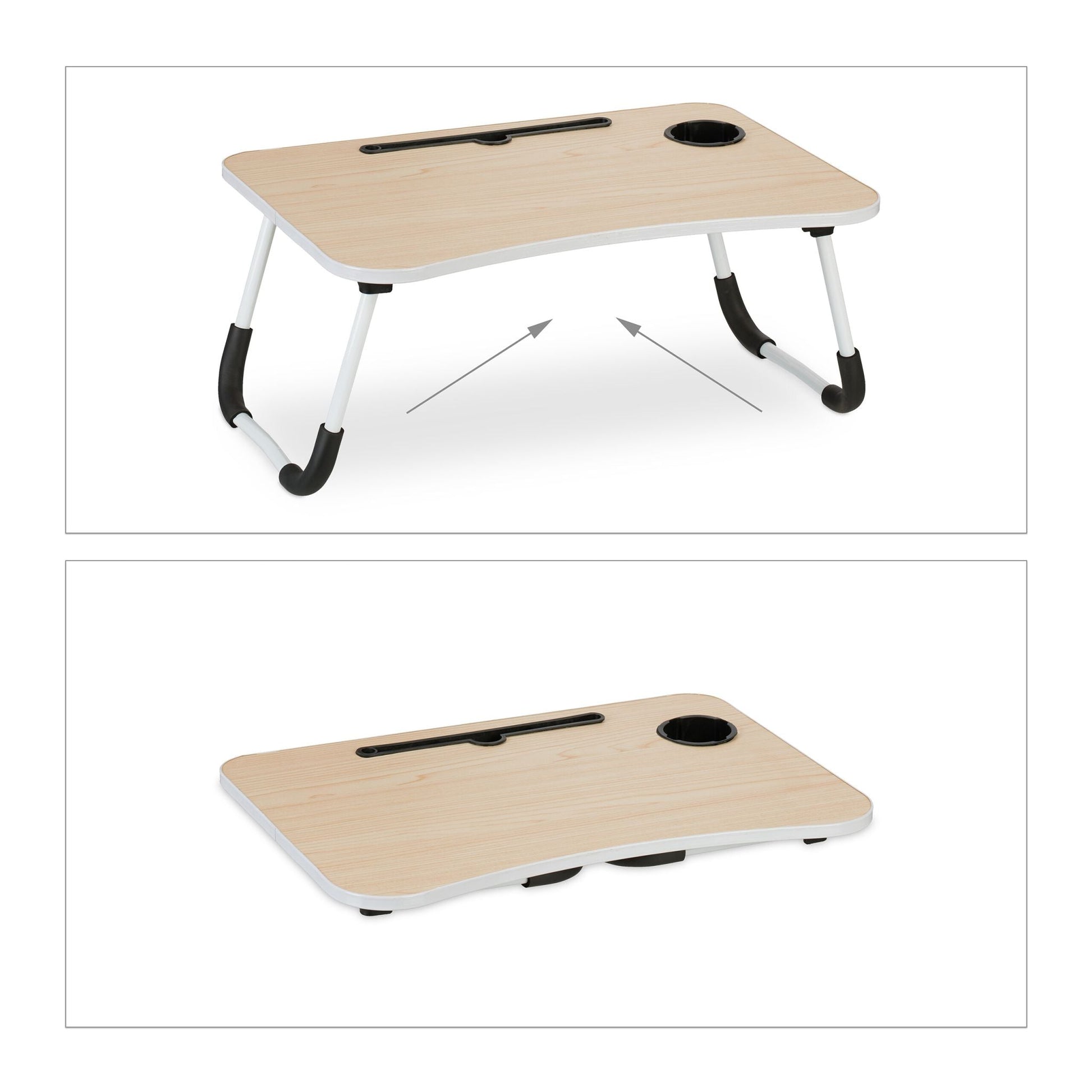 Laptoptisch mit Tablet- & Getränkehalter Weiss-Hellbraun-Schwarz von Relaxdays