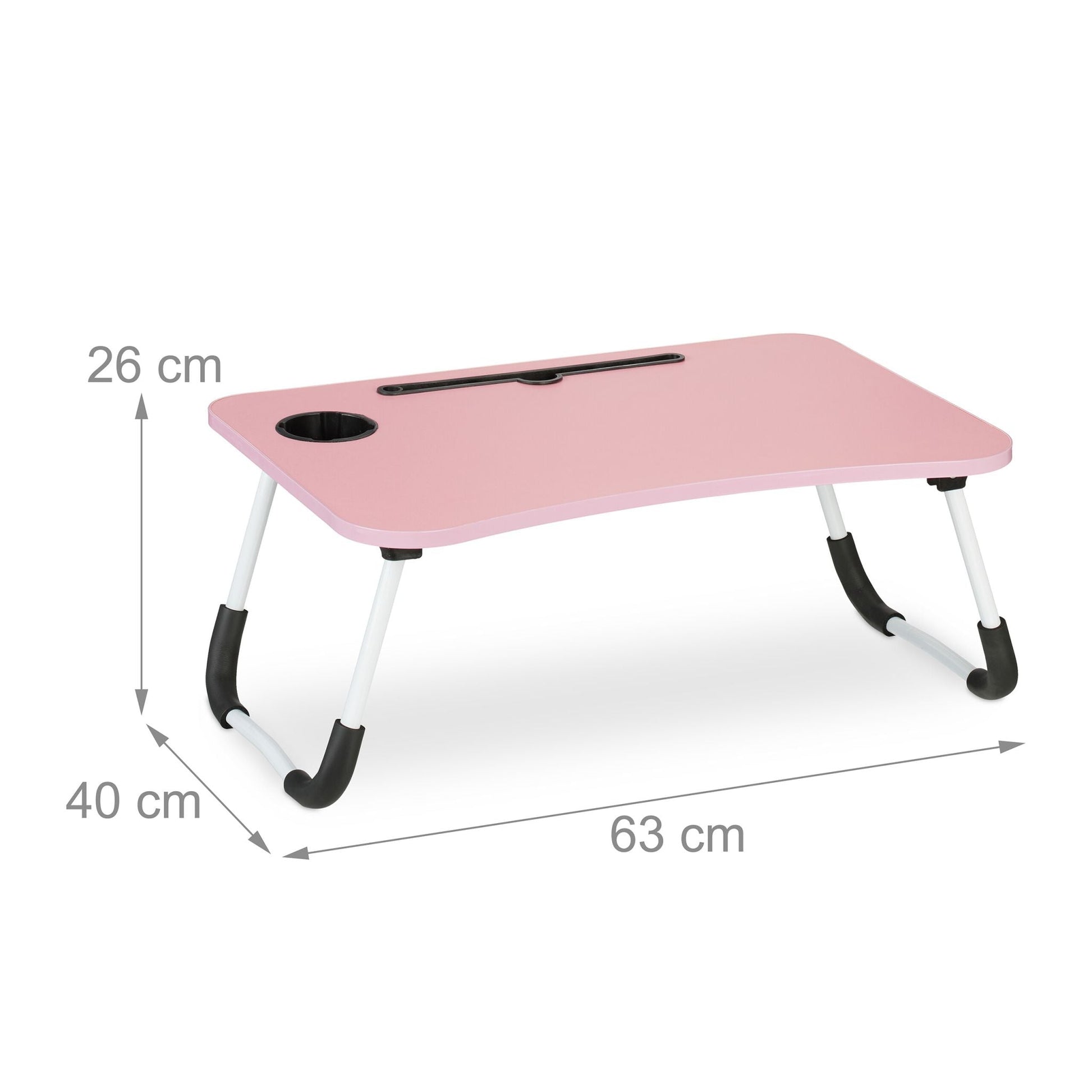 Laptoptisch mit Tablet- & Getränkehalter Weiss-Rosa-Schwarz von Relaxdays