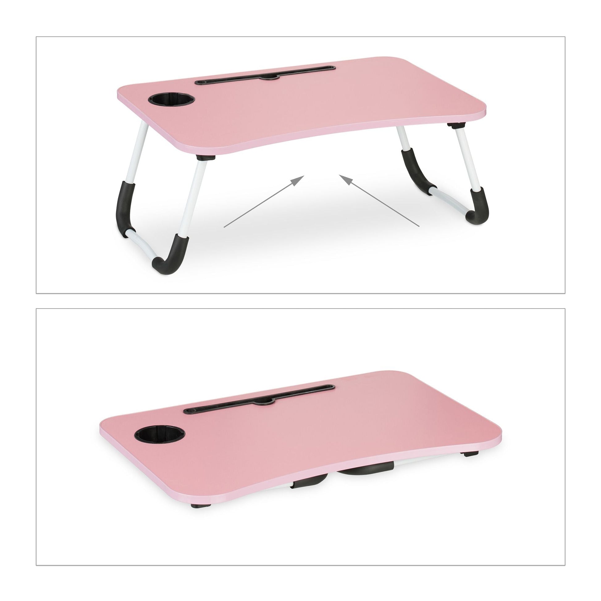 Laptoptisch mit Tablet- & Getränkehalter Weiss-Rosa-Schwarz von Relaxdays
