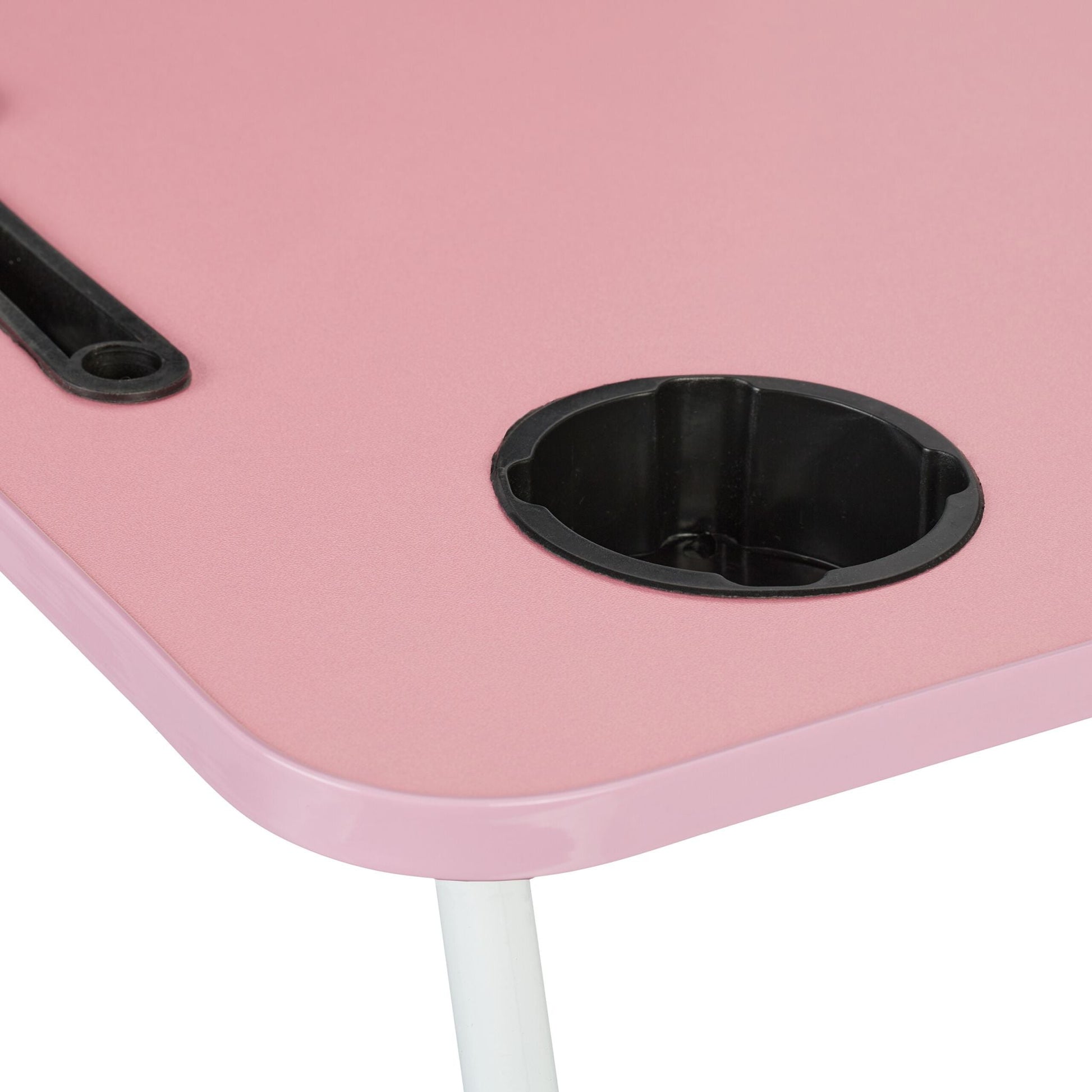 Laptoptisch mit Tablet- & Getränkehalter Weiss-Rosa-Schwarz von Relaxdays