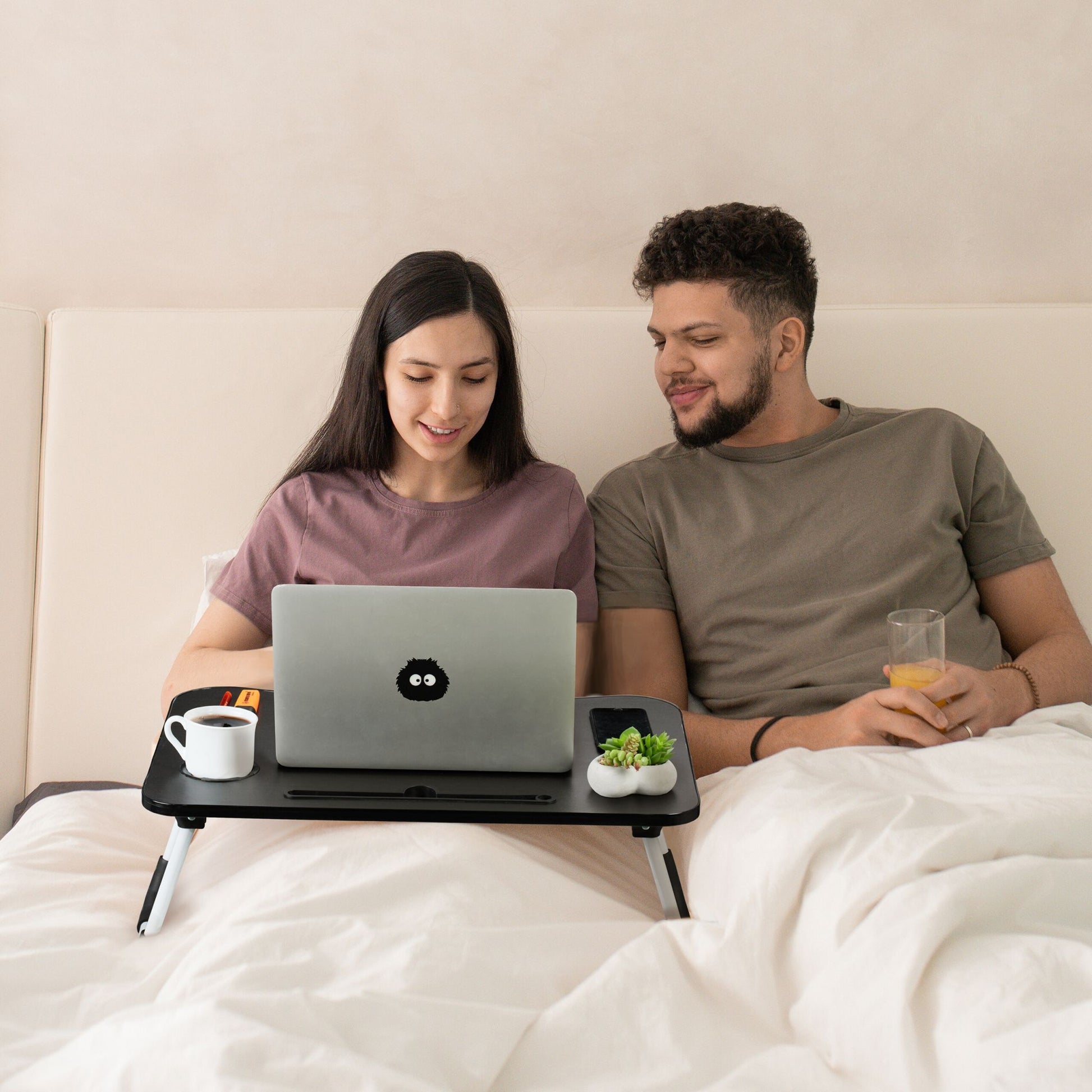 Laptoptisch mit Tablet- & Getränkehalter Weiss-Schwarz von Relaxdays