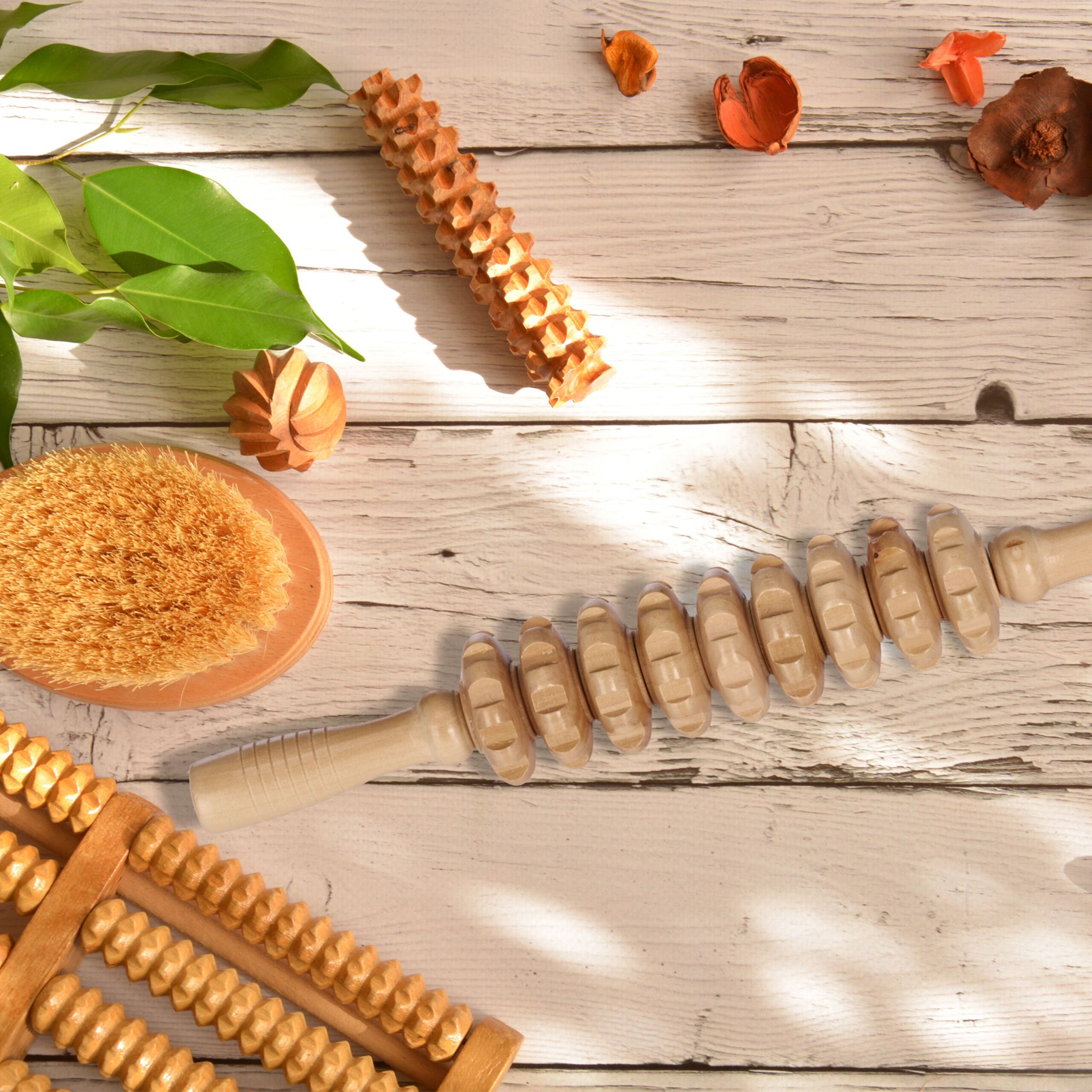 Massage Roller Holz Hellbraun von Relaxdays