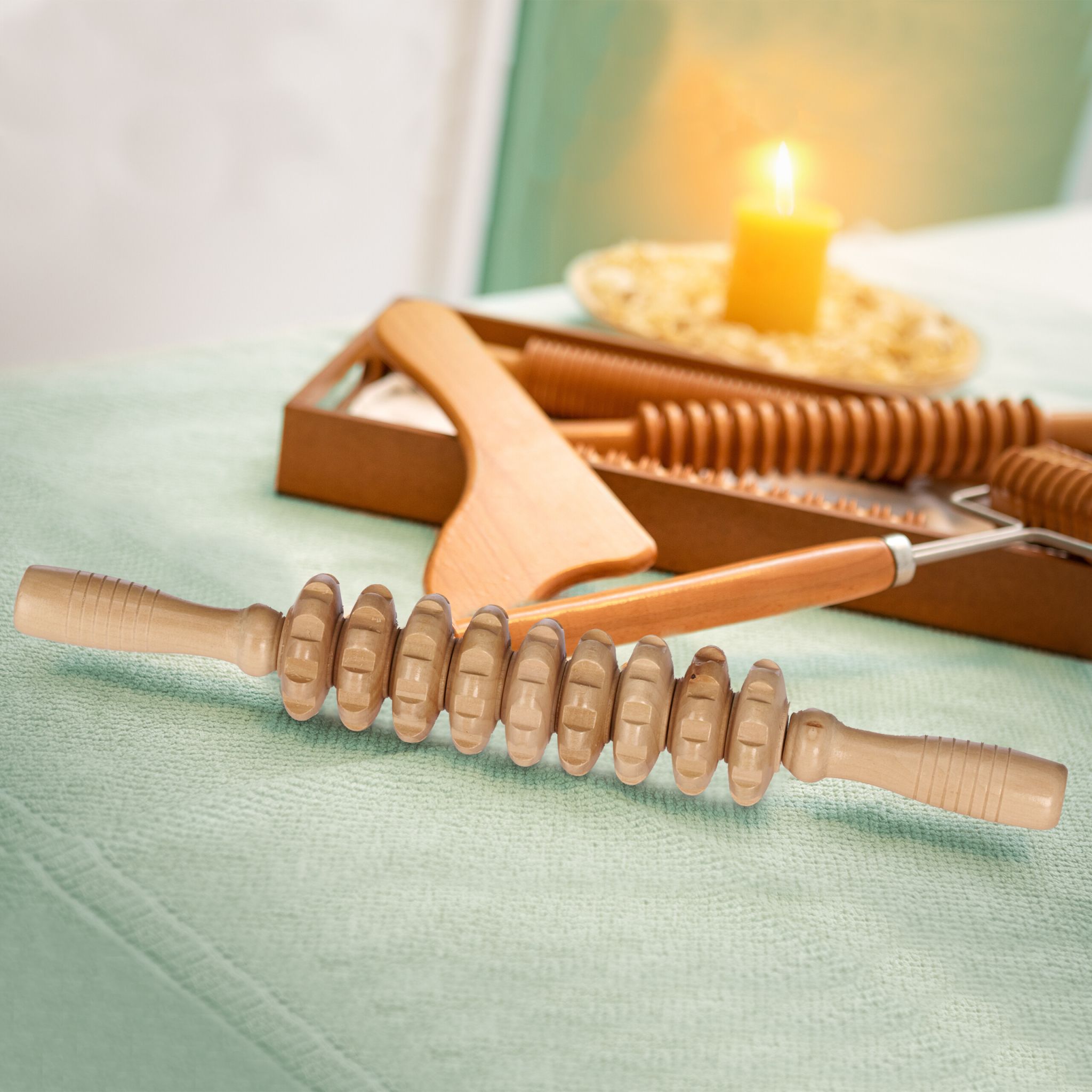 Massage Roller Holz Hellbraun von Relaxdays