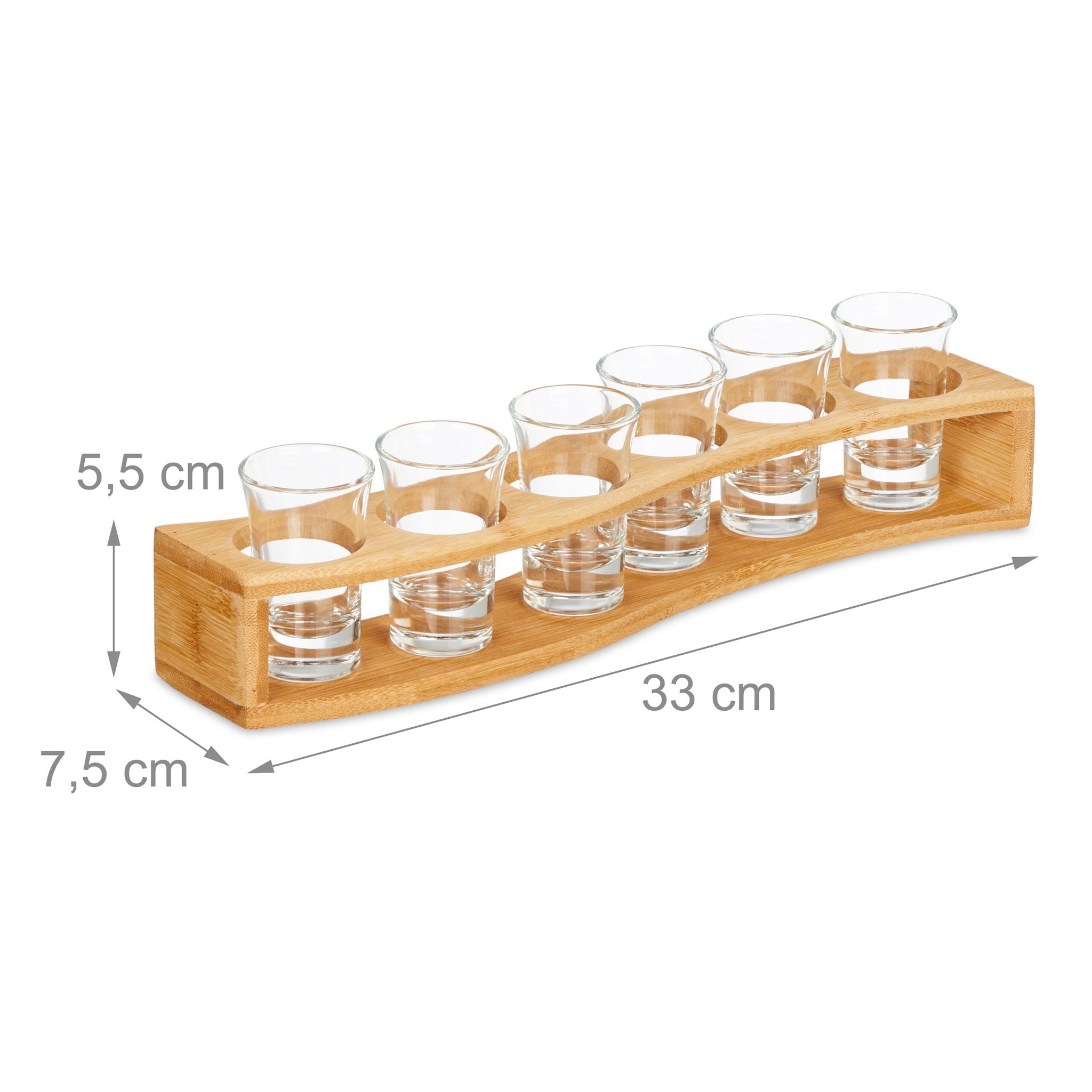Schnapsbrett Bambus mit 6 Gläsern Hellbraun-Transparent von Relaxdays