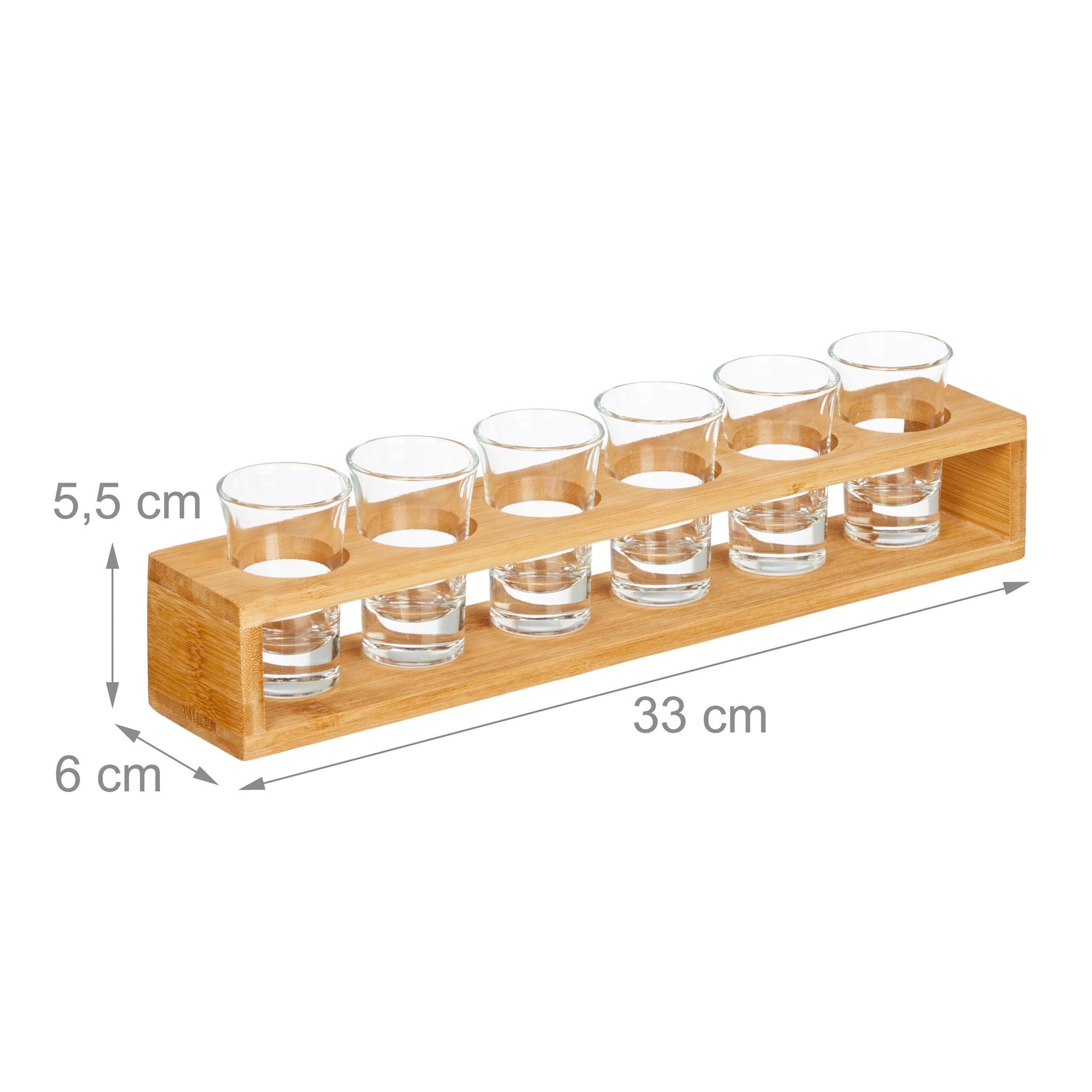 Schnapsbrett Bambus mit 6 Gläsern Hellbraun-Transparent von Relaxdays