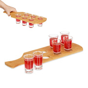 Schnapsbrett Bambus mit 6 Gläsern Hellbraun-Transparent von Relaxdays