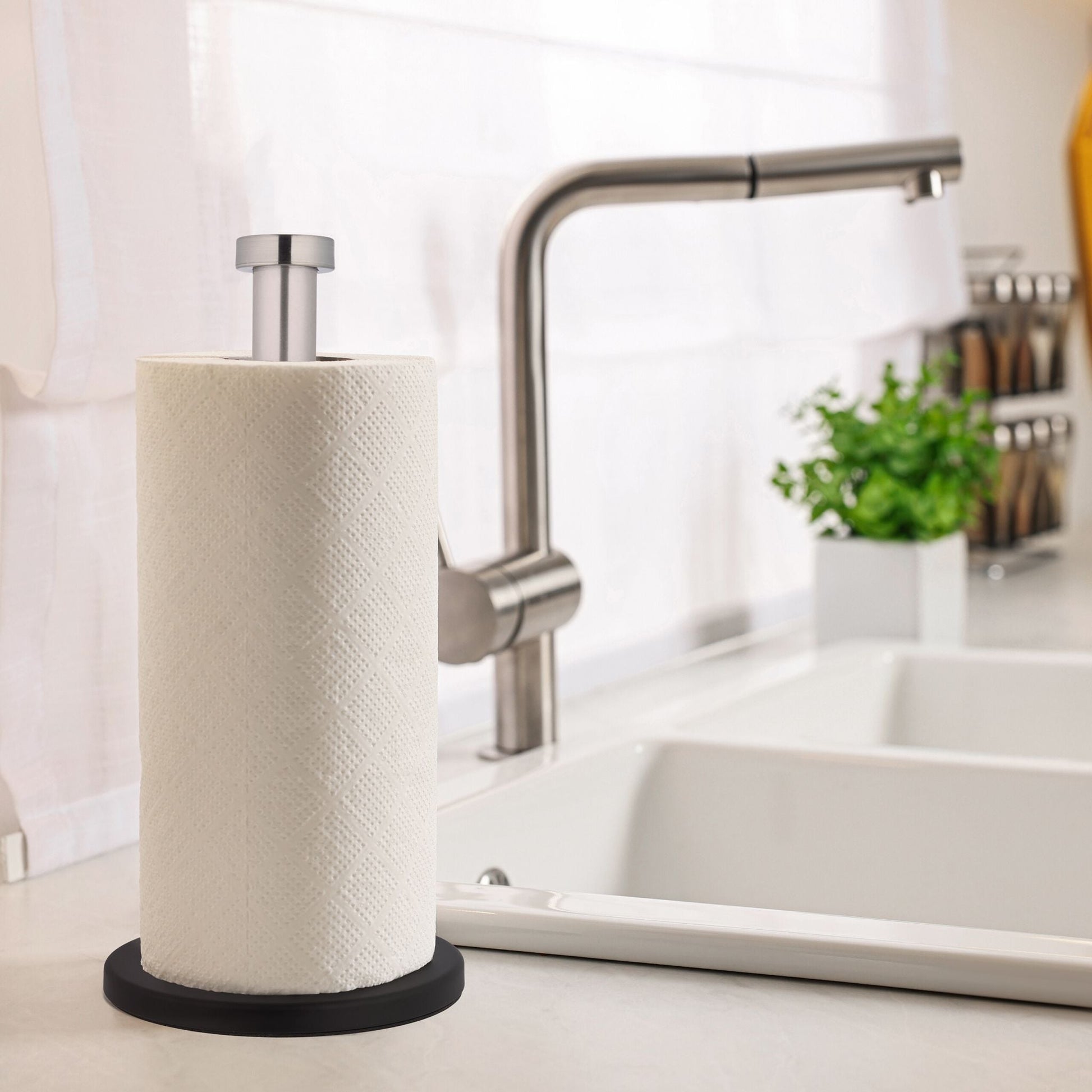 Stehender Küchenrollenhalter Schwarz-Silber von Relaxdays