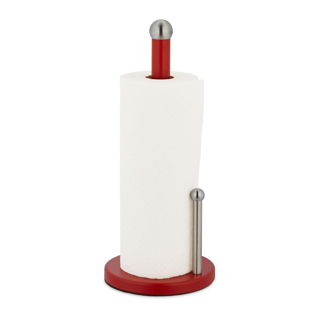 Küchenrollenhalter mit Abrollstop Rot-Silber von Relaxdays