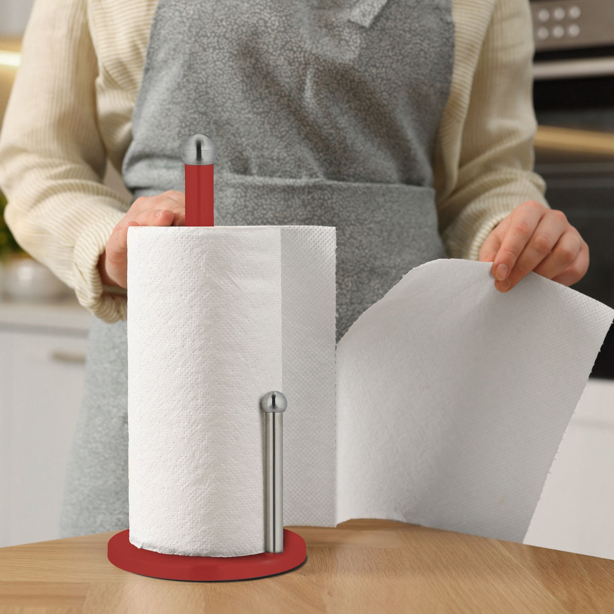 Küchenrollenhalter mit Abrollstop Rot-Silber von Relaxdays
