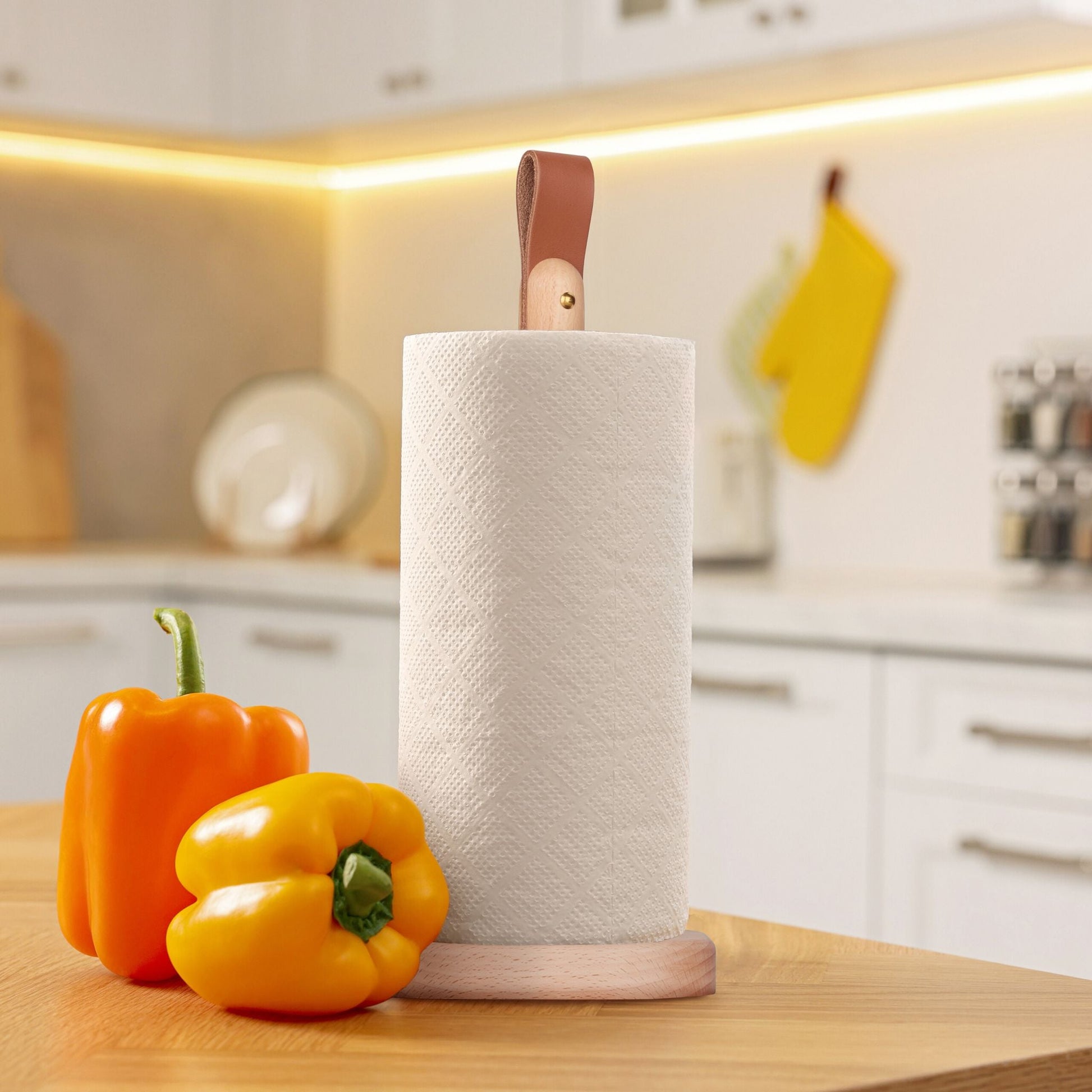 Eckiger Küchenrollenhalter Holz Braun-Hellbraun von Relaxdays