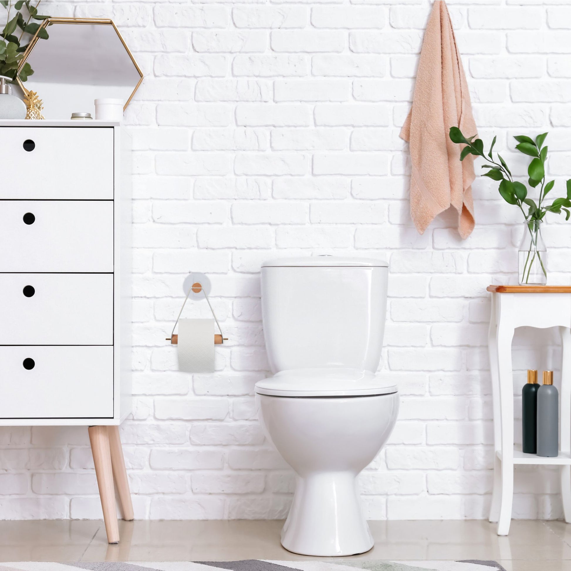 Toilettenpapierhalter Holz mit Band Beige-Hellbraun von Relaxdays