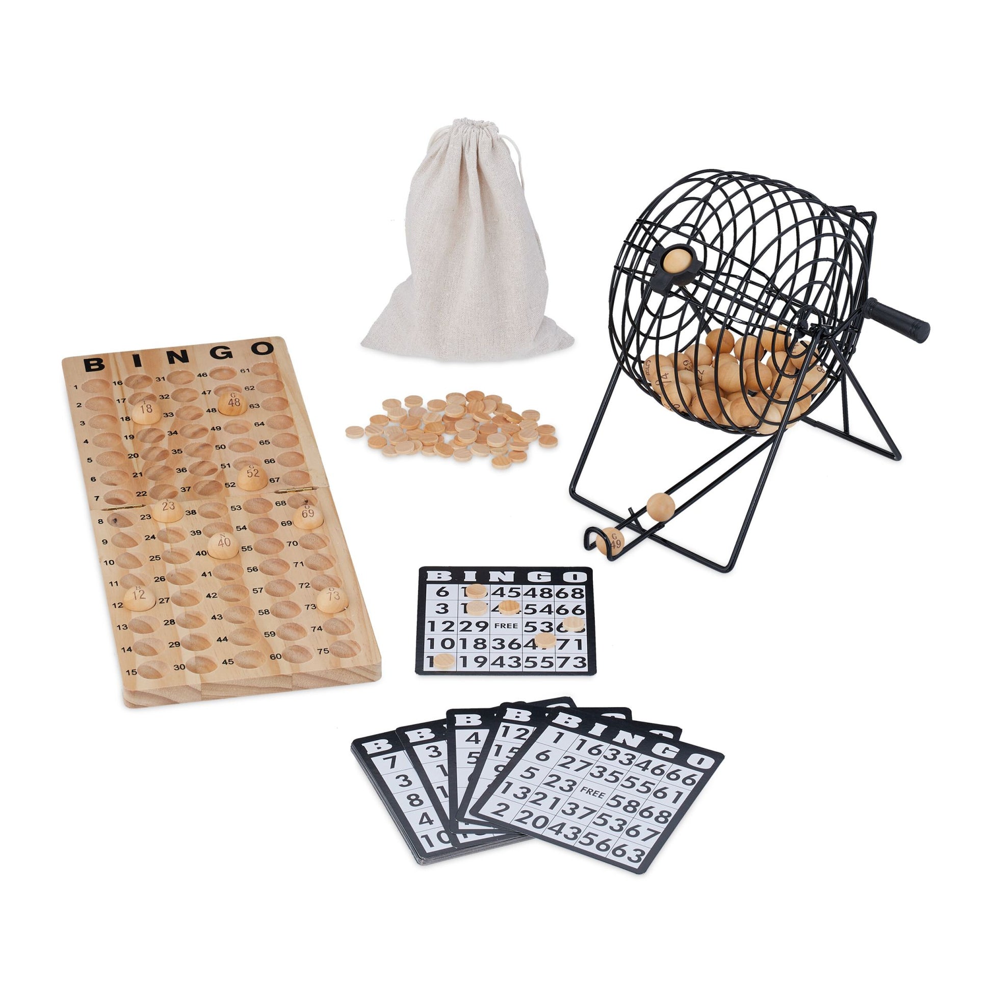 Bingo-Spiel Set Holz Weiss-Hellbraun-Schwarz von Relaxdays