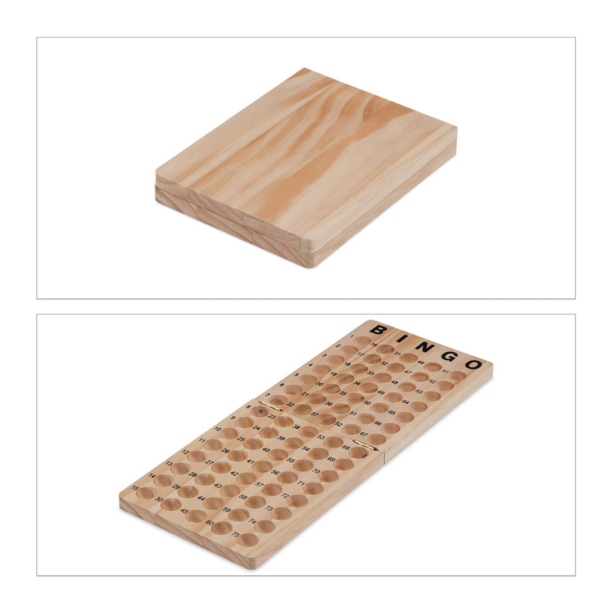 Bingo-Spiel Set Holz Weiss-Hellbraun-Schwarz von Relaxdays