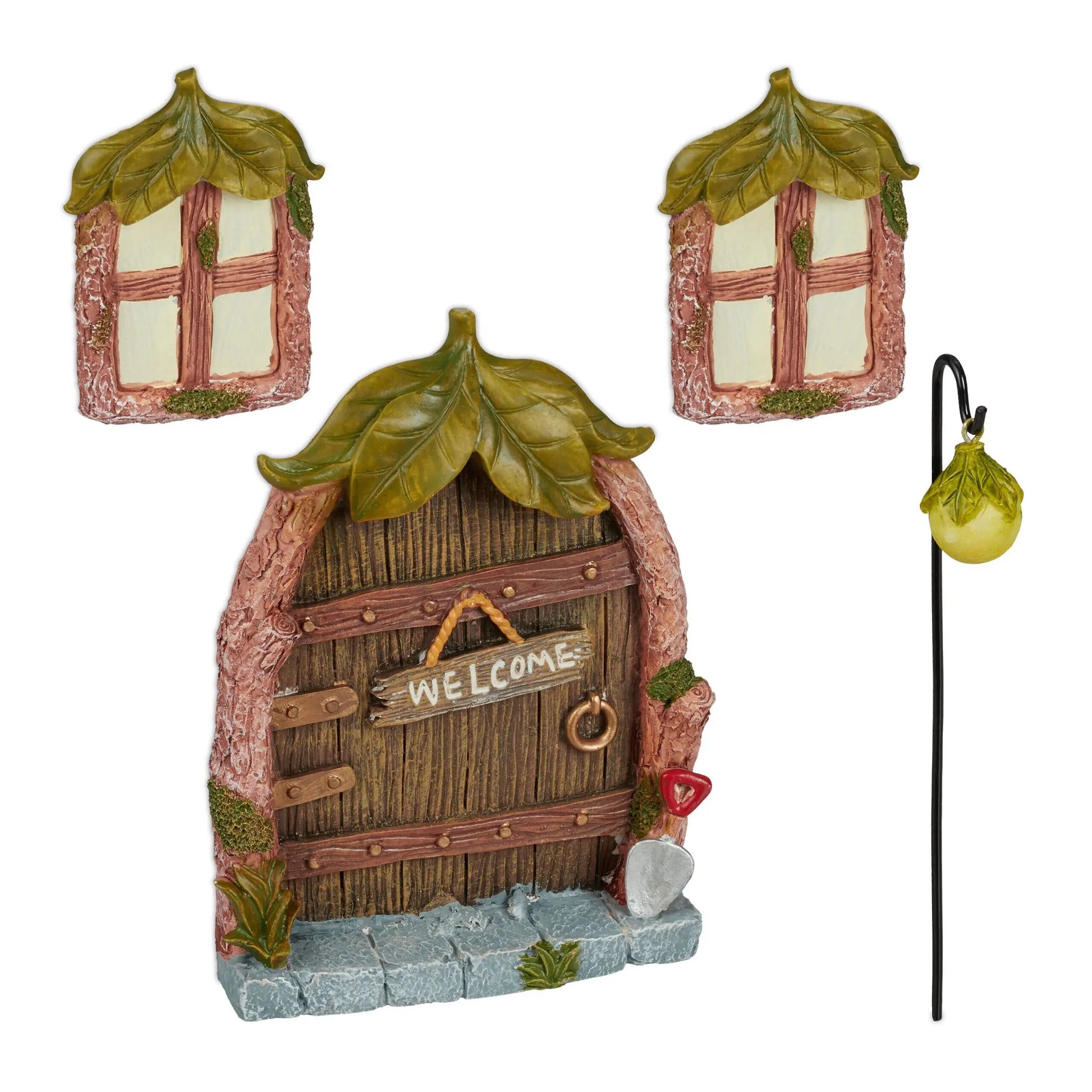 Feentür Set Blätterdach Braun-Creme-Grün von Relaxdays