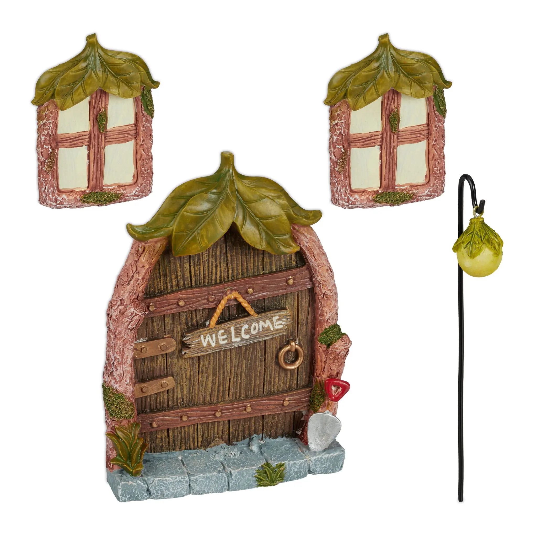 Feentür Set Blätterdach Braun-Creme-Grün von Relaxdays