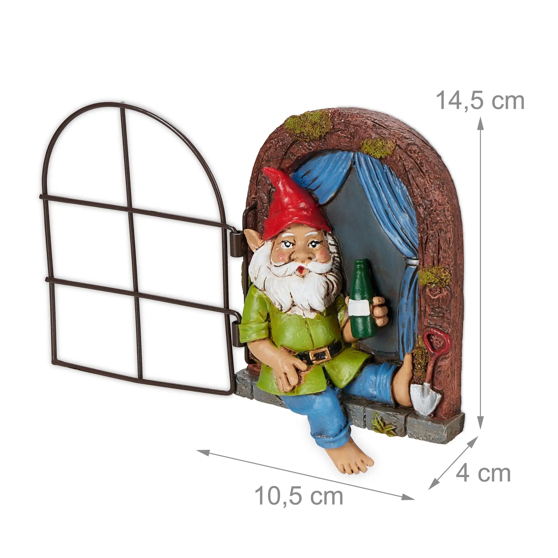 Trinkender Zwerg Fenster Blau-Braun-Grün von Relaxdays