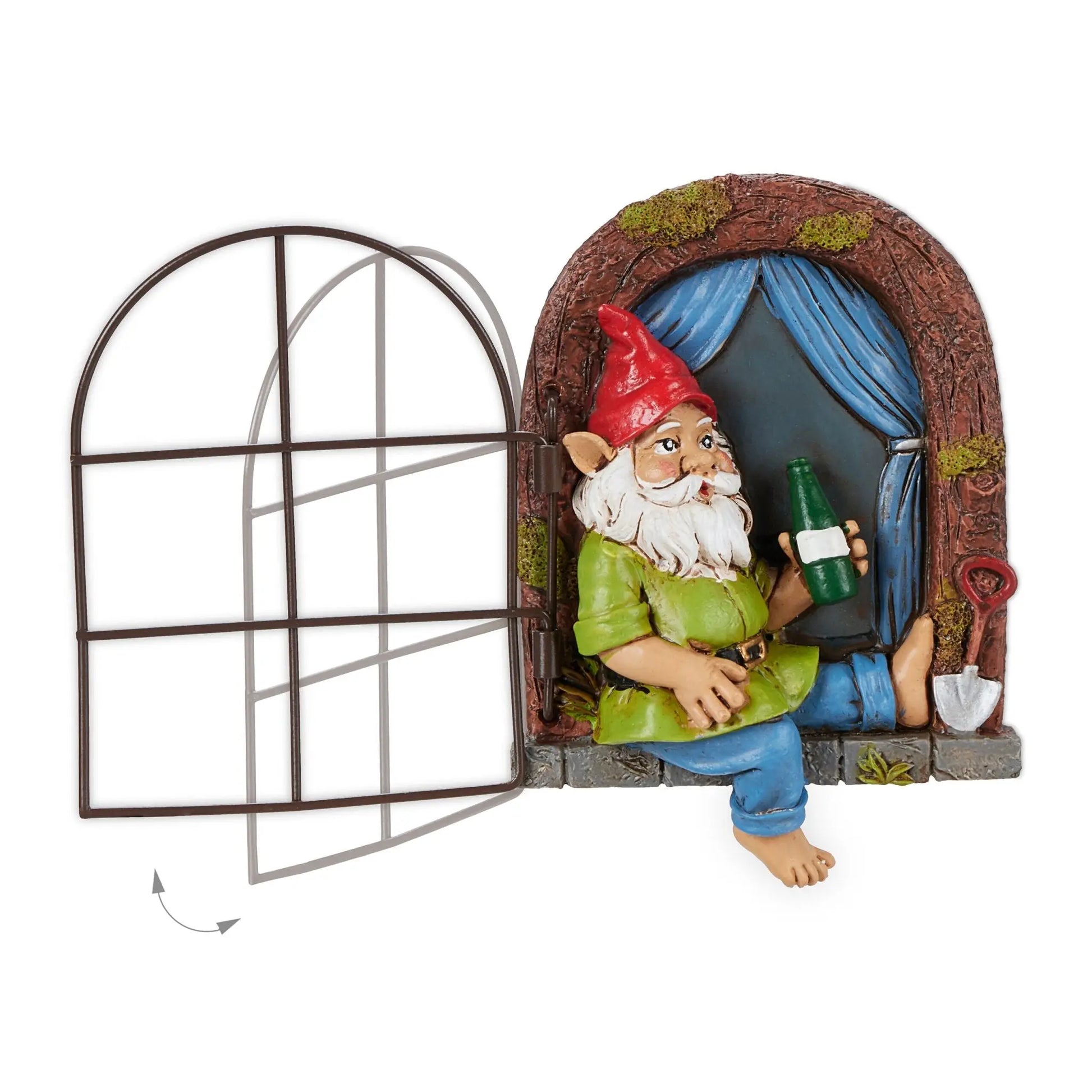 Trinkender Zwerg Fenster Blau-Braun-Grün von Relaxdays