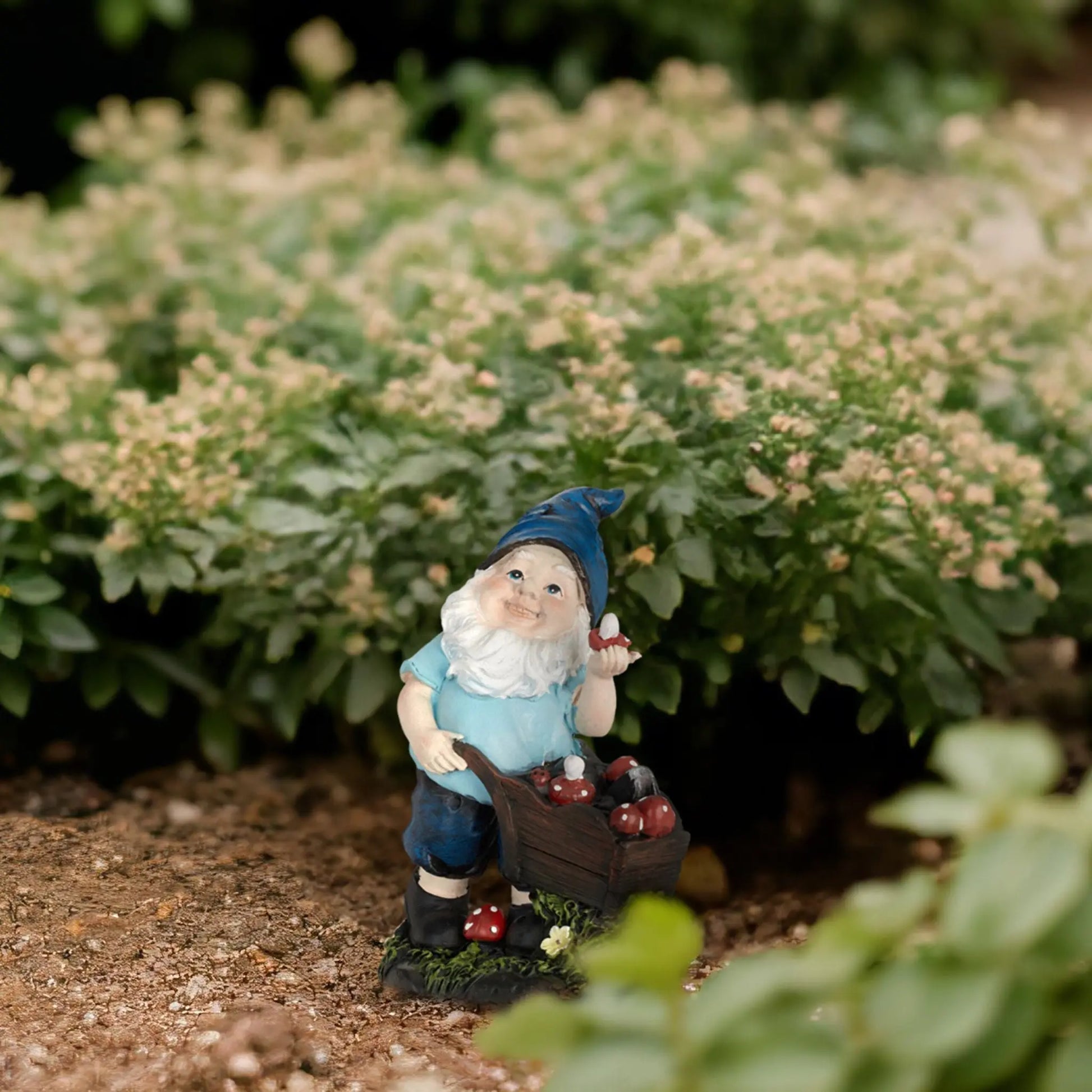 Gartenzwerg mit Pilzen Dunkelblau-Dunkelgrün-Hellblau von Relaxdays