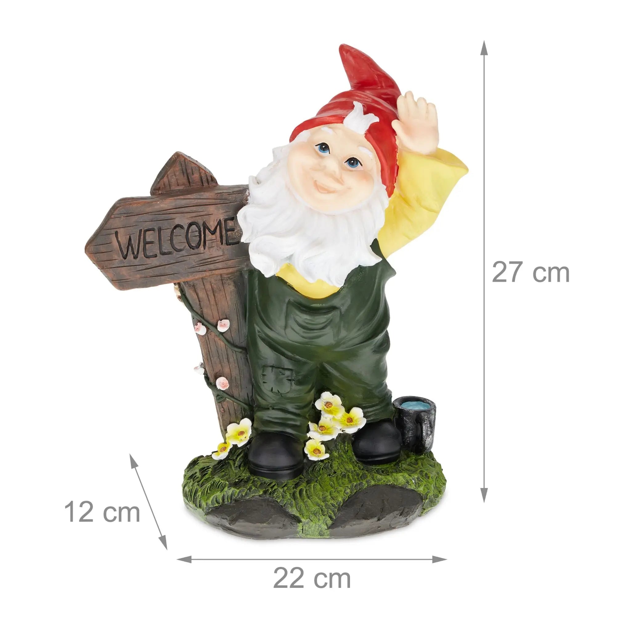 Gartenzwerg mit Welcome-Schild Weiss-Dunkelbraun-Dunkelgrün von Relaxdays