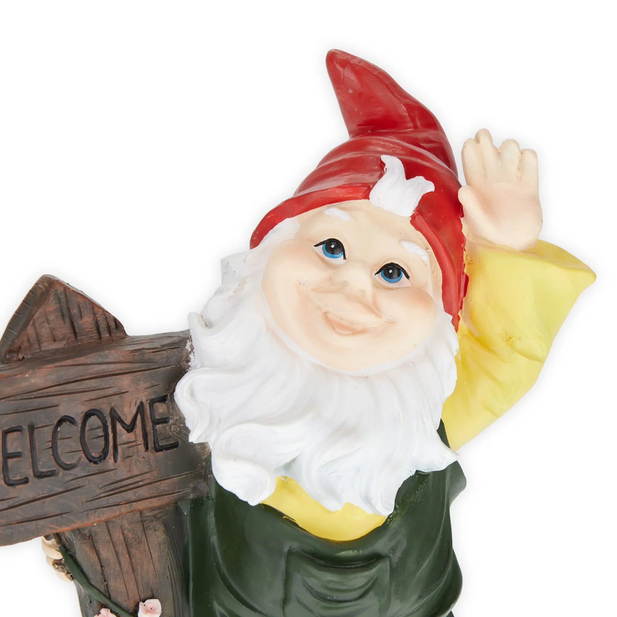 Gartenzwerg mit Welcome-Schild Weiss-Dunkelbraun-Dunkelgrün von Relaxdays