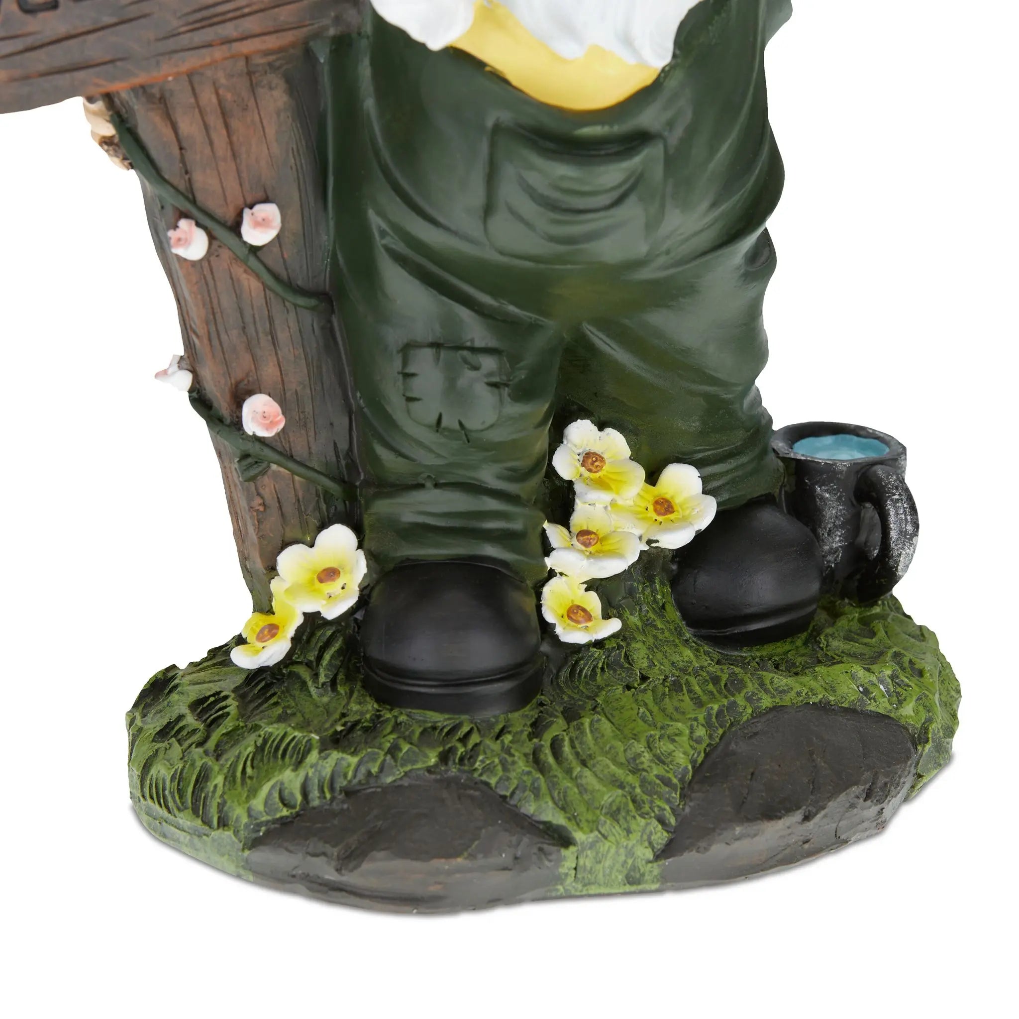 Gartenzwerg mit Welcome-Schild Weiss-Dunkelbraun-Dunkelgrün von Relaxdays