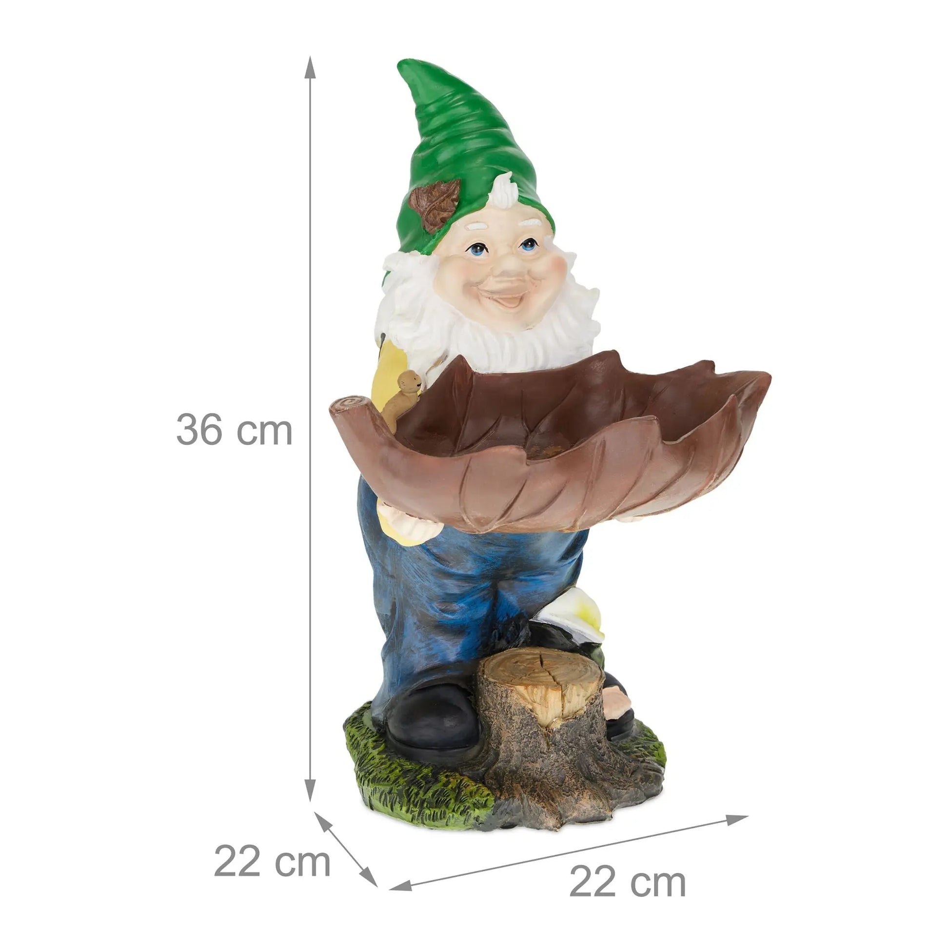 Gartenzwerg mit Vogeltränke Braun-Gelb-Grün von Relaxdays