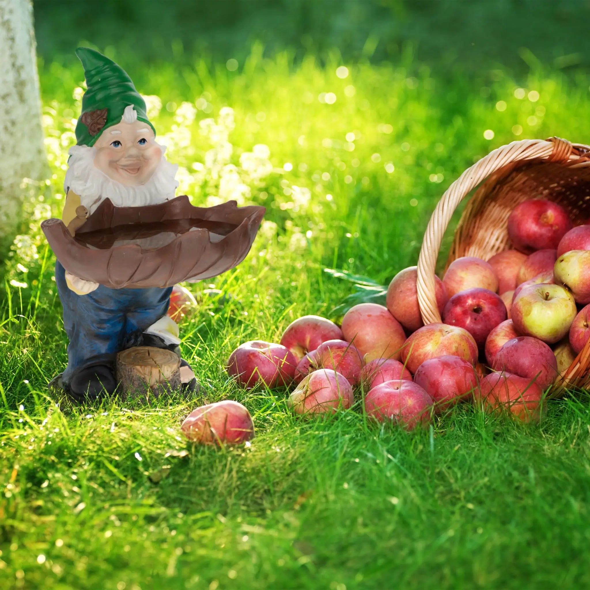 Gartenzwerg mit Vogeltränke Braun-Gelb-Grün von Relaxdays
