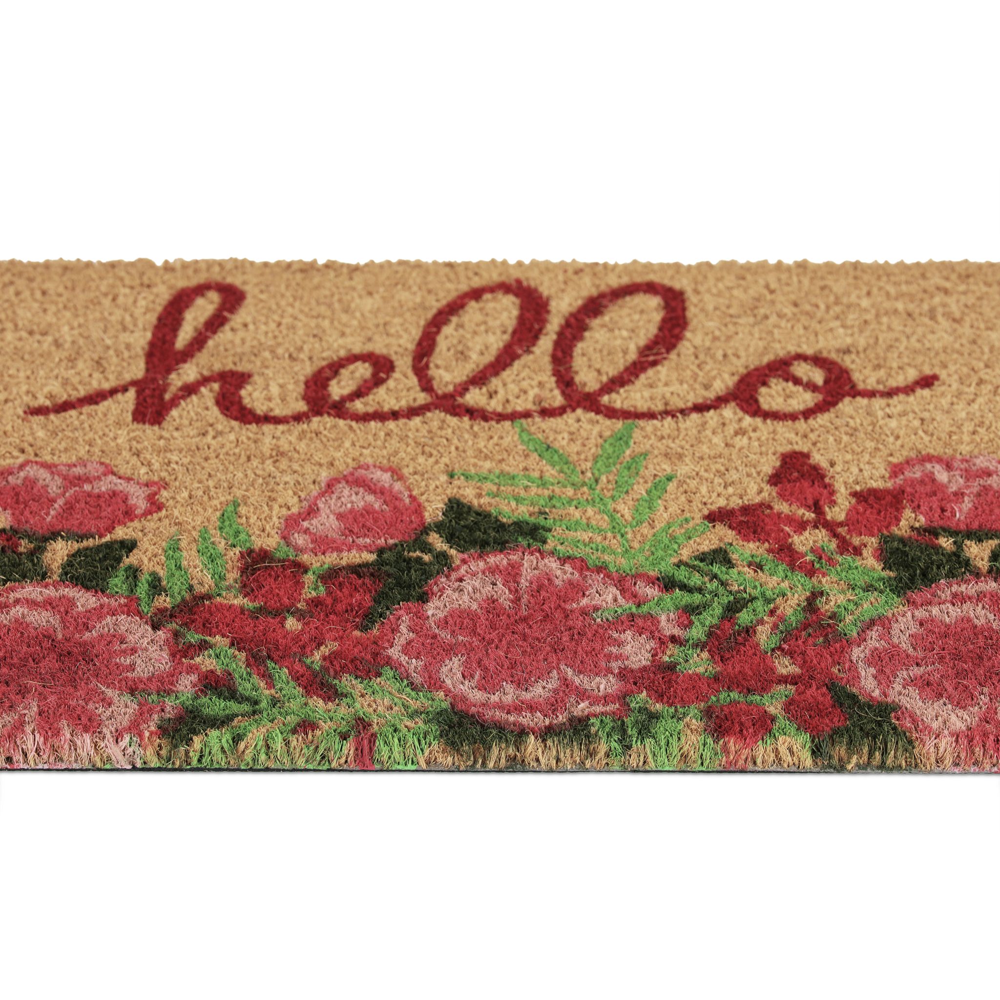 Kokos Fussmatte Hello Grün-Hellbraun-Rot von Relaxdays