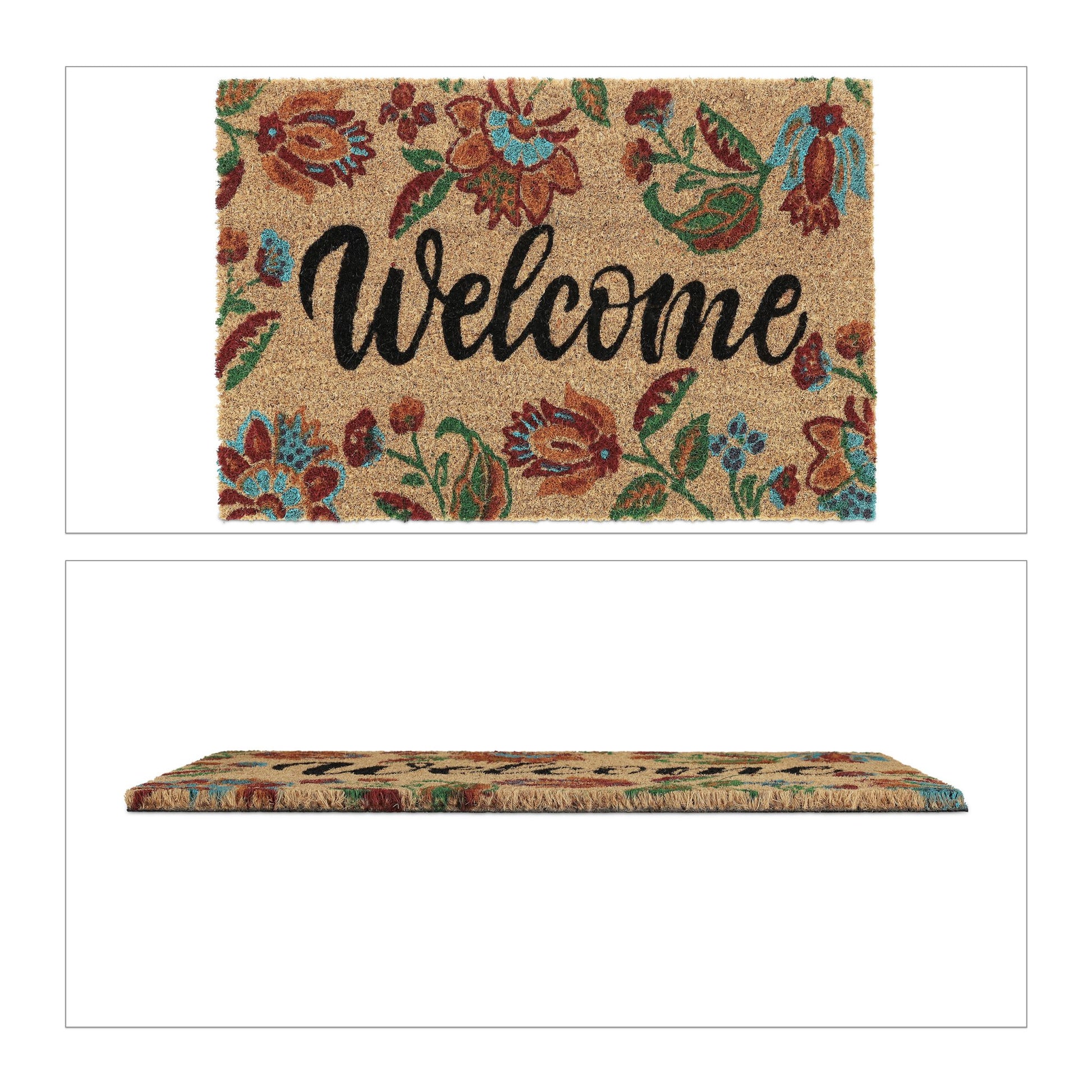 Kokos Fussmatte Welcome Dunkelrot-Hellbraun-Schwarz von Relaxdays