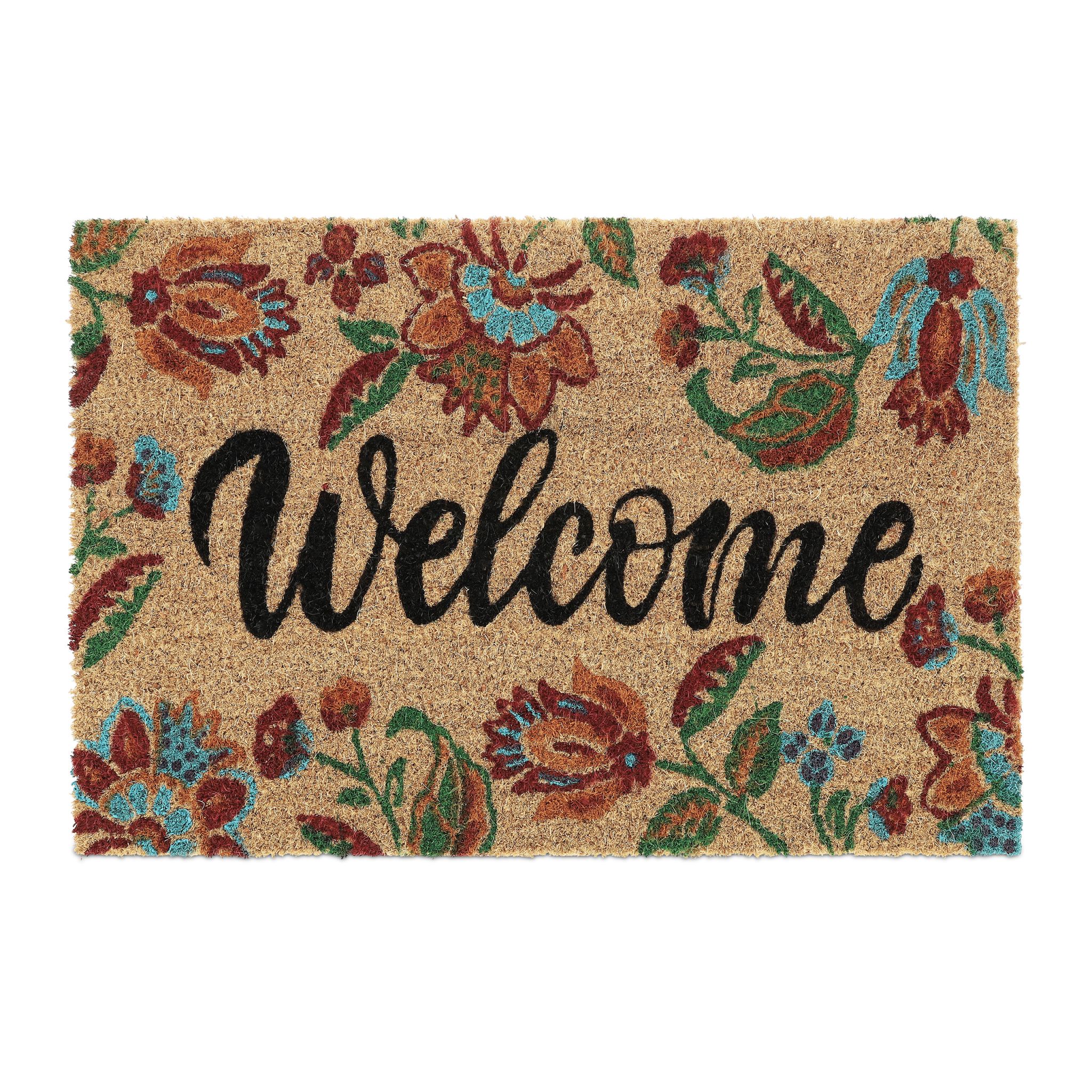 Kokos Fussmatte Welcome Dunkelrot-Hellbraun-Schwarz von Relaxdays